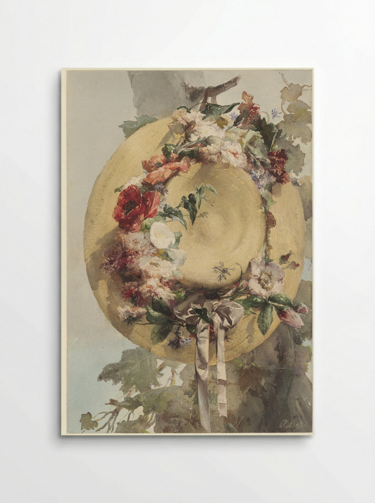 Straw Hat with Roses, Carnations, and Cornflowers - Angelo Rossi - Poster