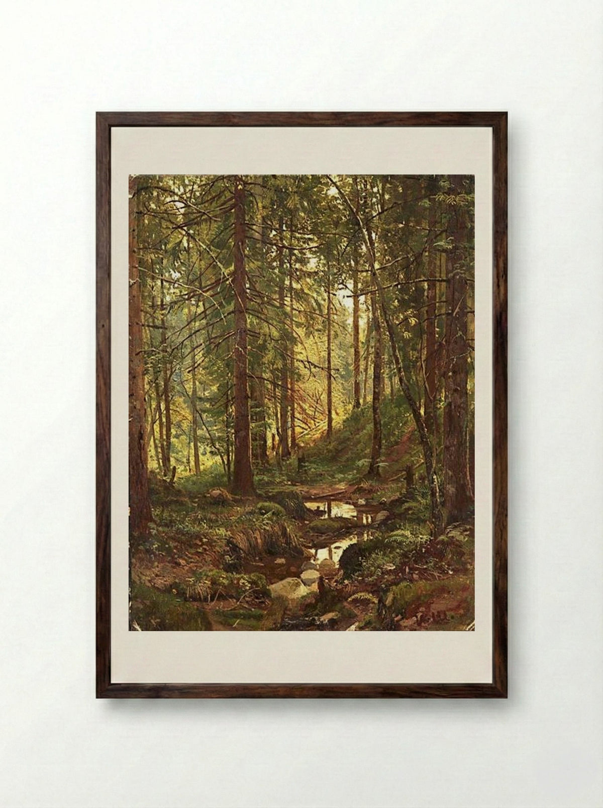 Stream by a Forest Slope - Ivan Shishkin - Framed Print Dark Wood