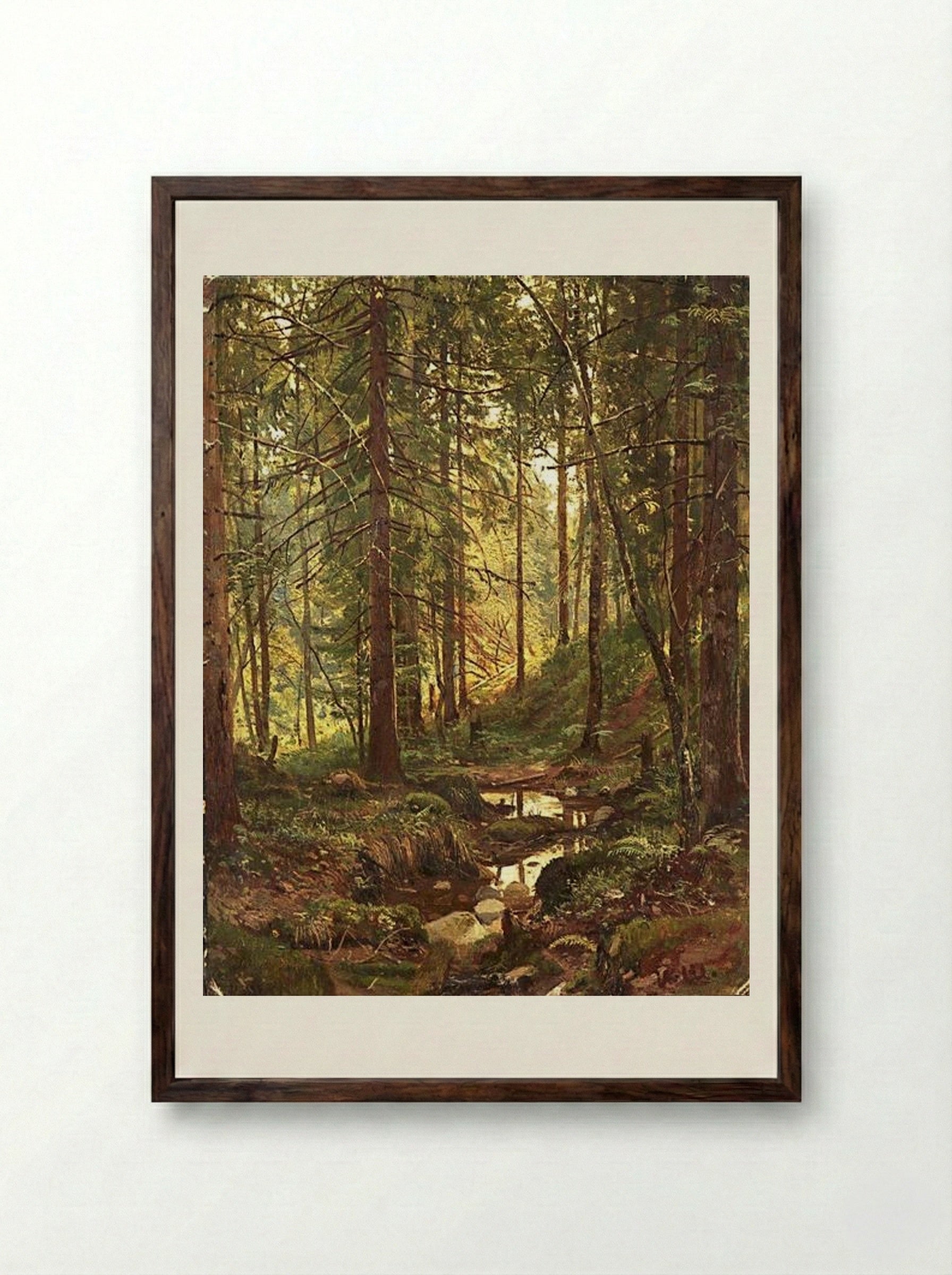 Stream by a Forest Slope - Ivan Shishkin - Framed Print Dark Wood