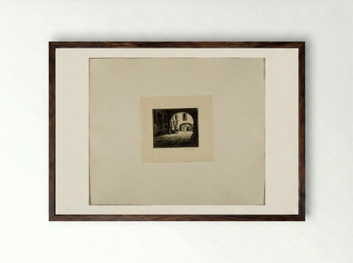 Street Scene - William Harry Warren Bicknell - Framed Print Dark Wood