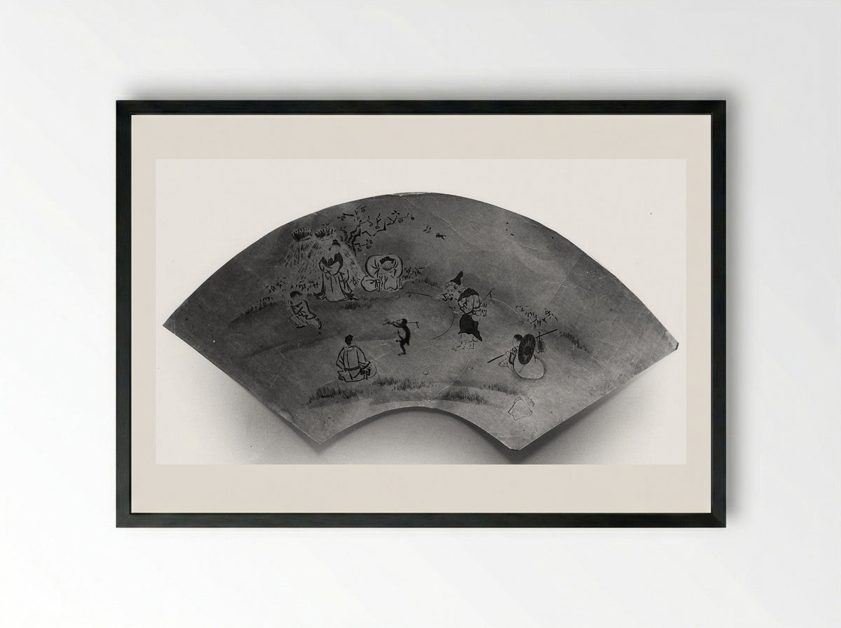 Street Show (Fan Painting) - Kano Motonobu - Framed Print Black