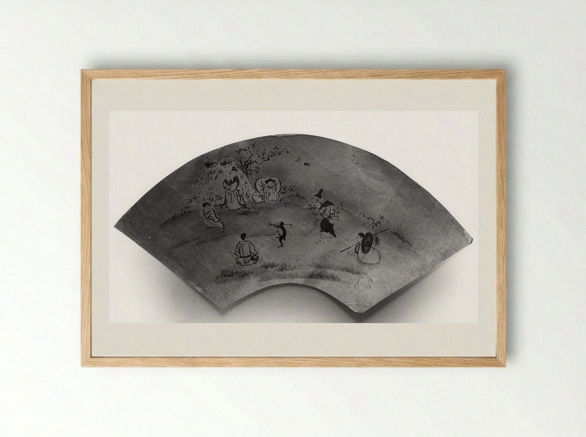 Street Show (Fan Painting) - Kano Motonobu - Framed Print Wood