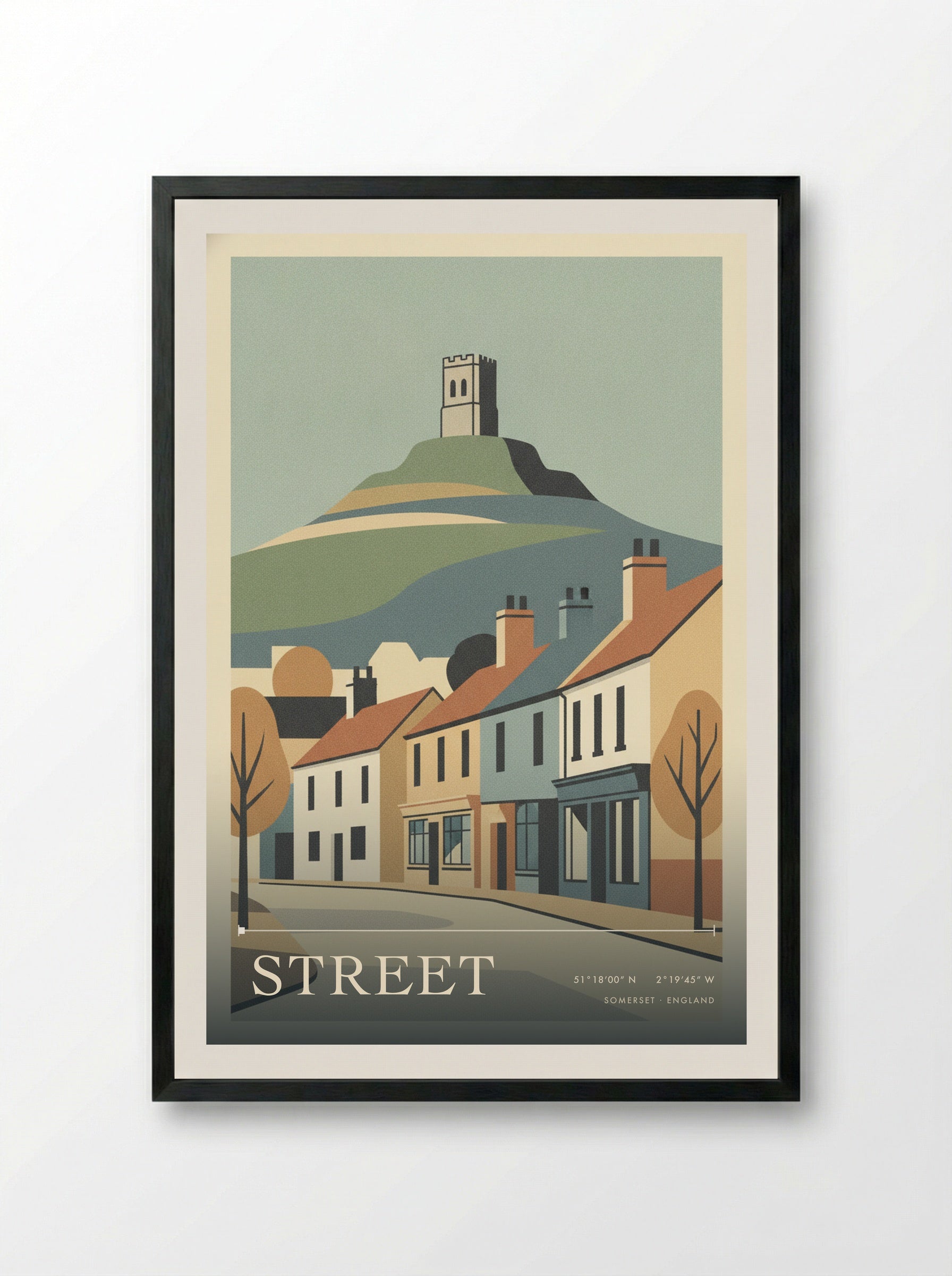 Street Somerset England Travel Poster - Framed Print Black