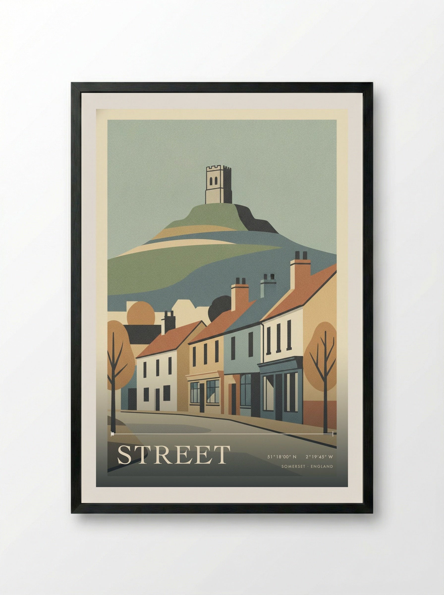Street Somerset England Travel Poster - Framed Print Black