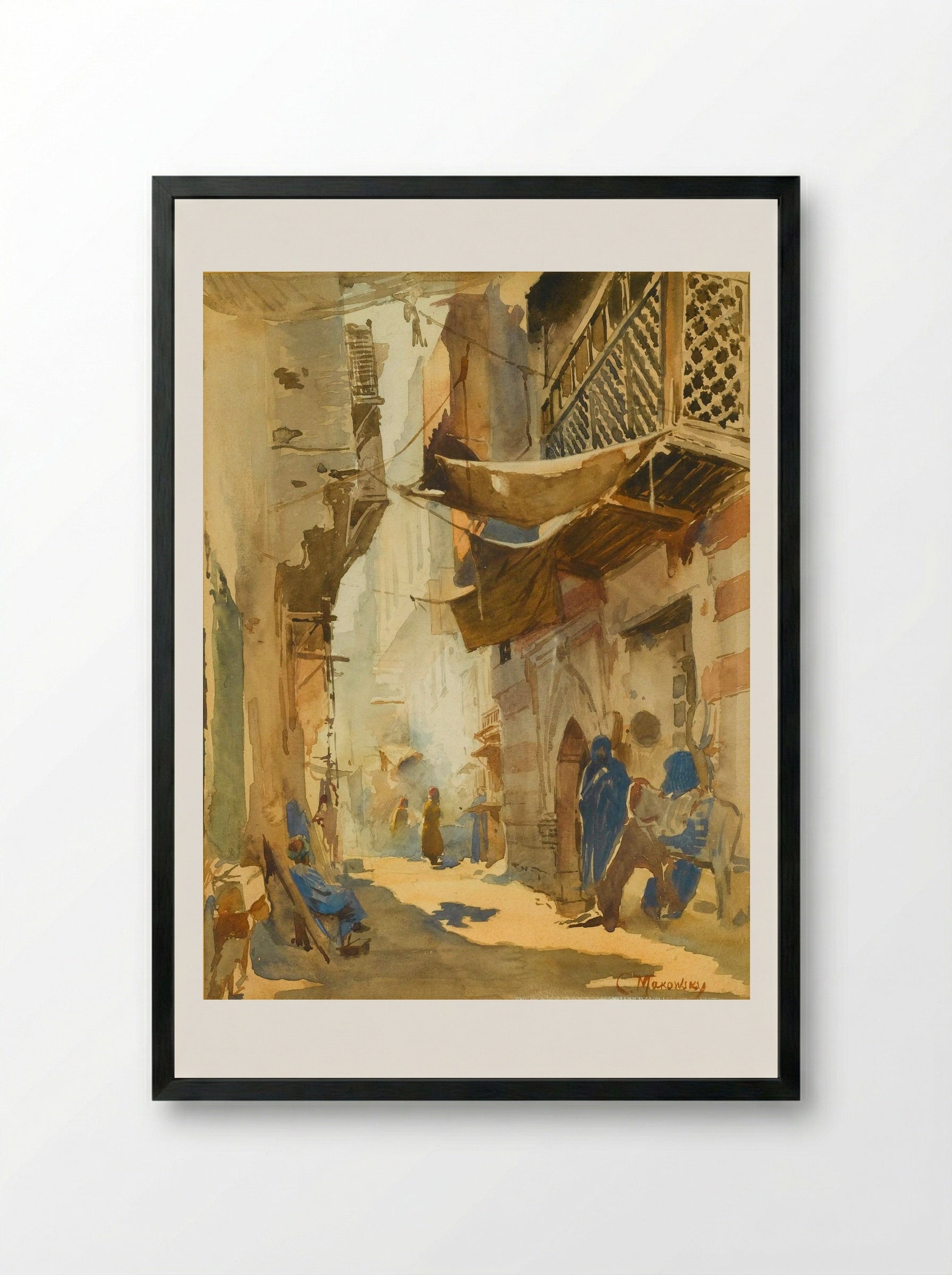 Street in Cairo - Konstantin Makovsky - Framed Print Black