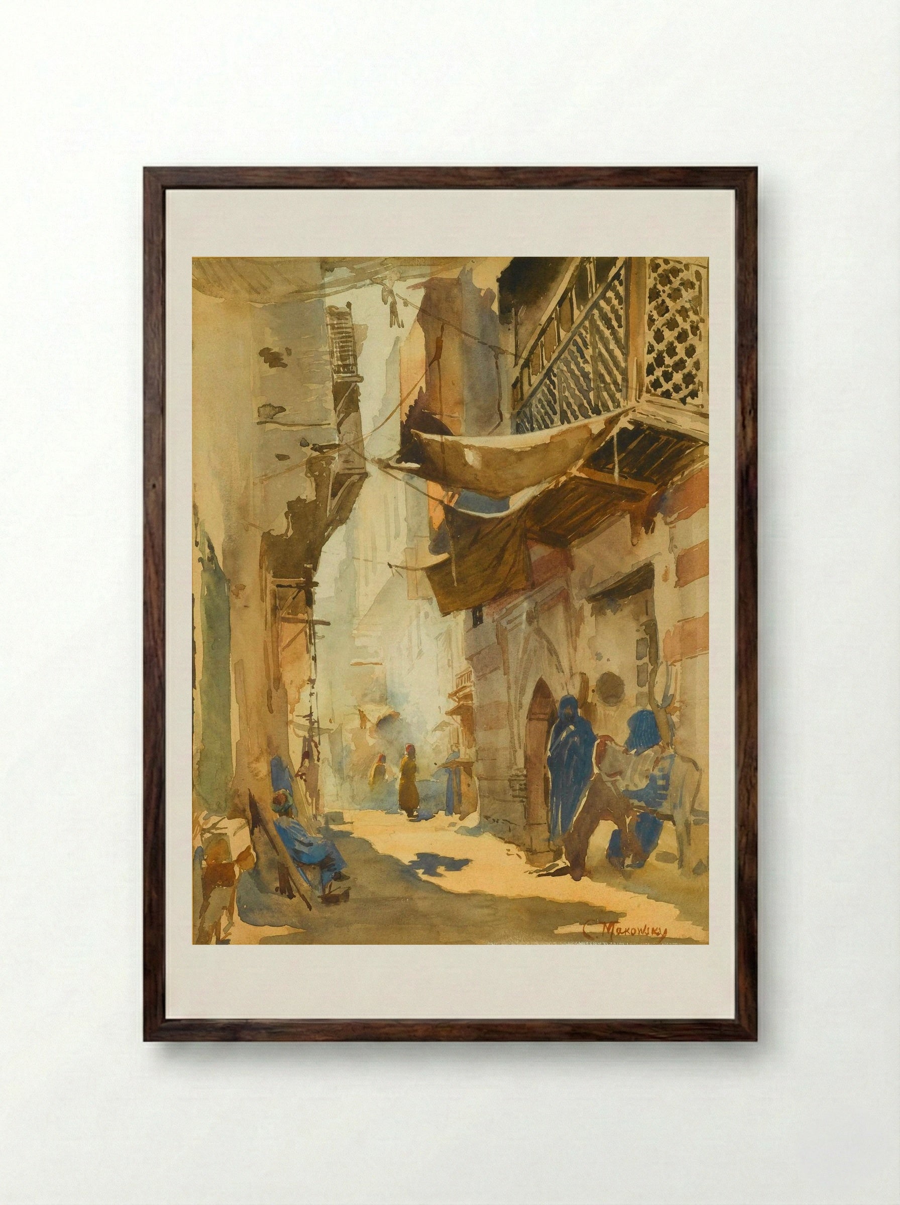 Street in Cairo - Konstantin Makovsky - Framed Print Dark Wood