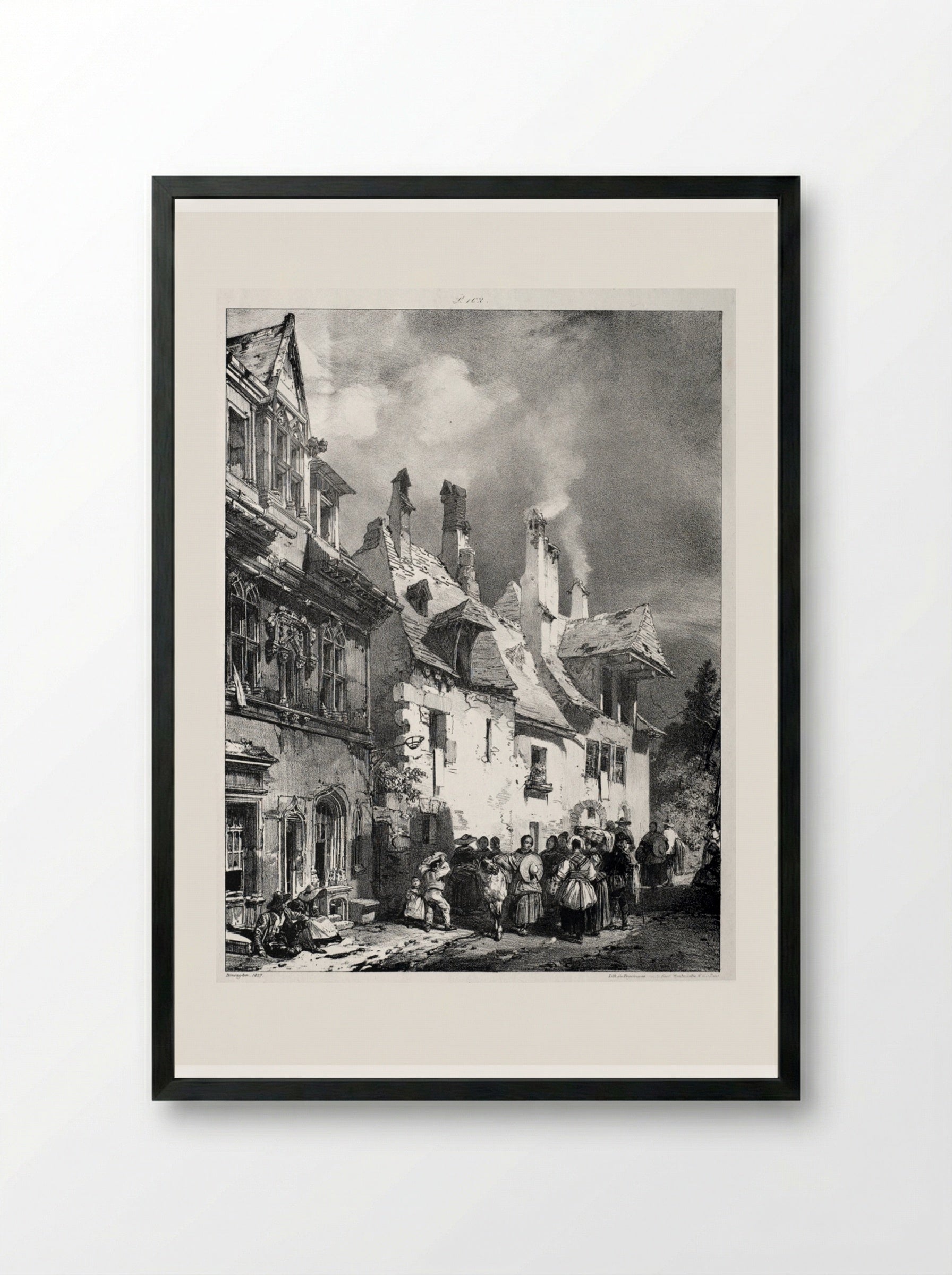 Street in the Outskirts of Besançon, France - Richard Parkes Bonington - Framed Print Black