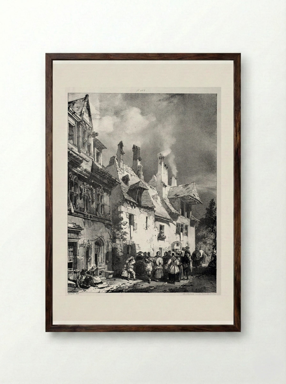 Street in the Outskirts of Besançon, France - Richard Parkes Bonington - Framed Print Dark Wood
