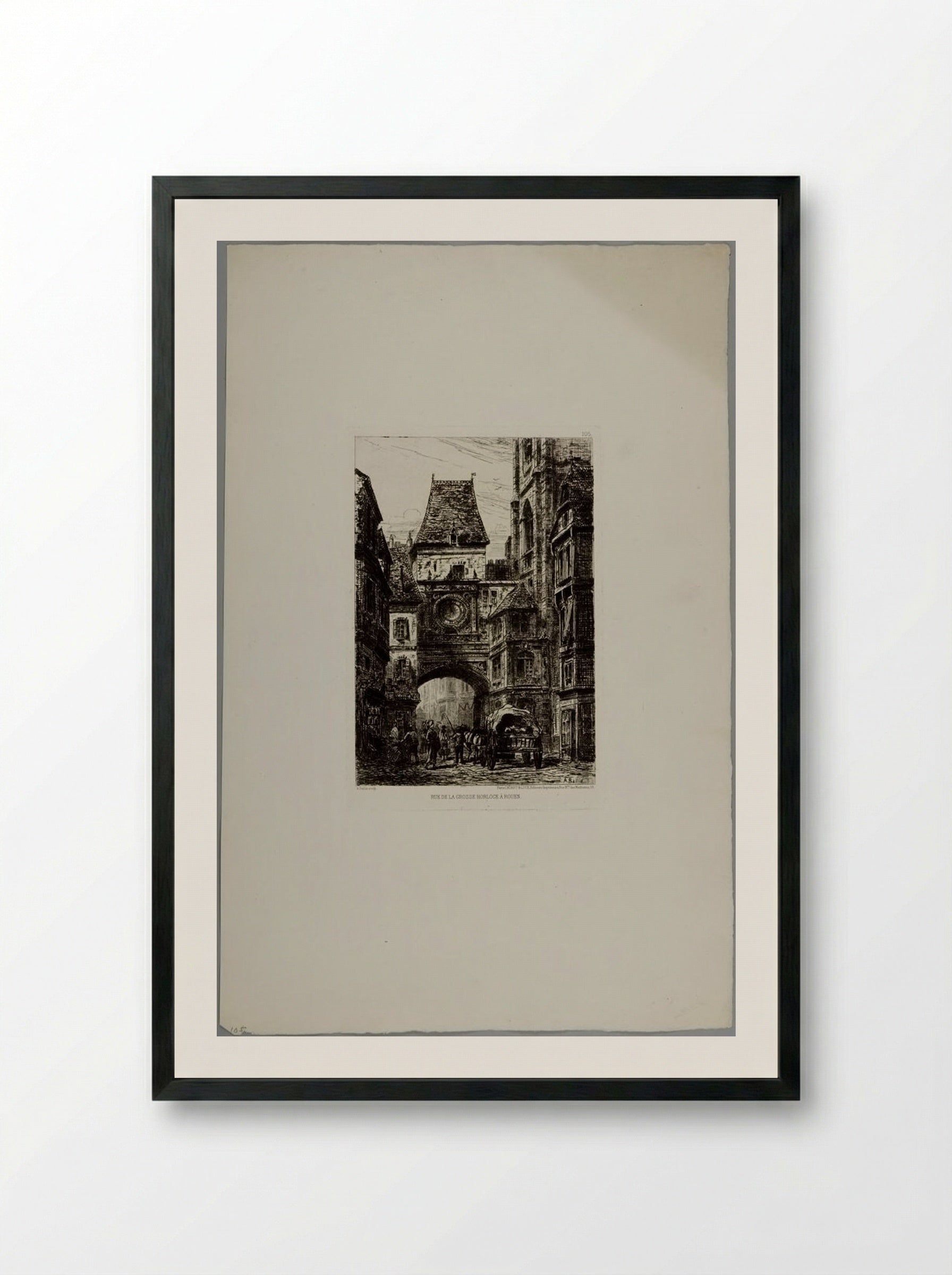 Street of the Big Clock in Rouen - Auguste Ballin - Framed Print Black