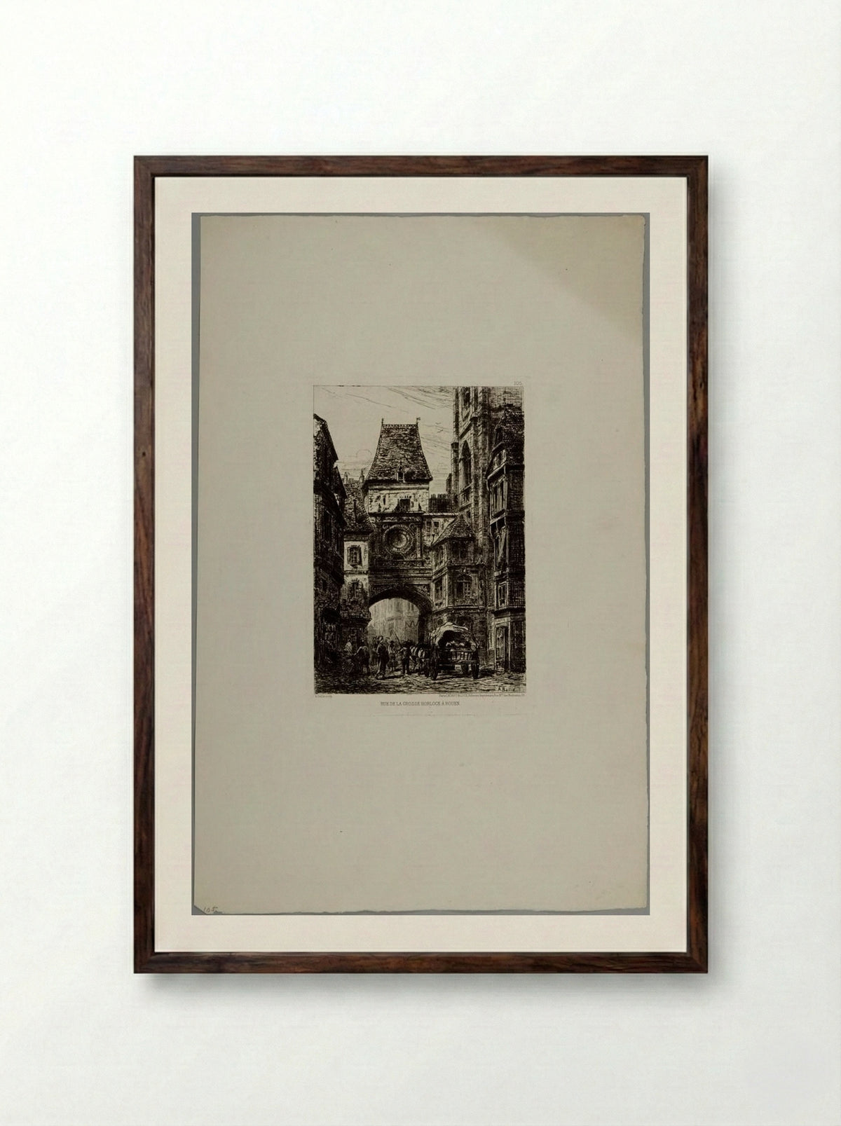 Street of the Big Clock in Rouen - Auguste Ballin - Framed Print Dark Wood