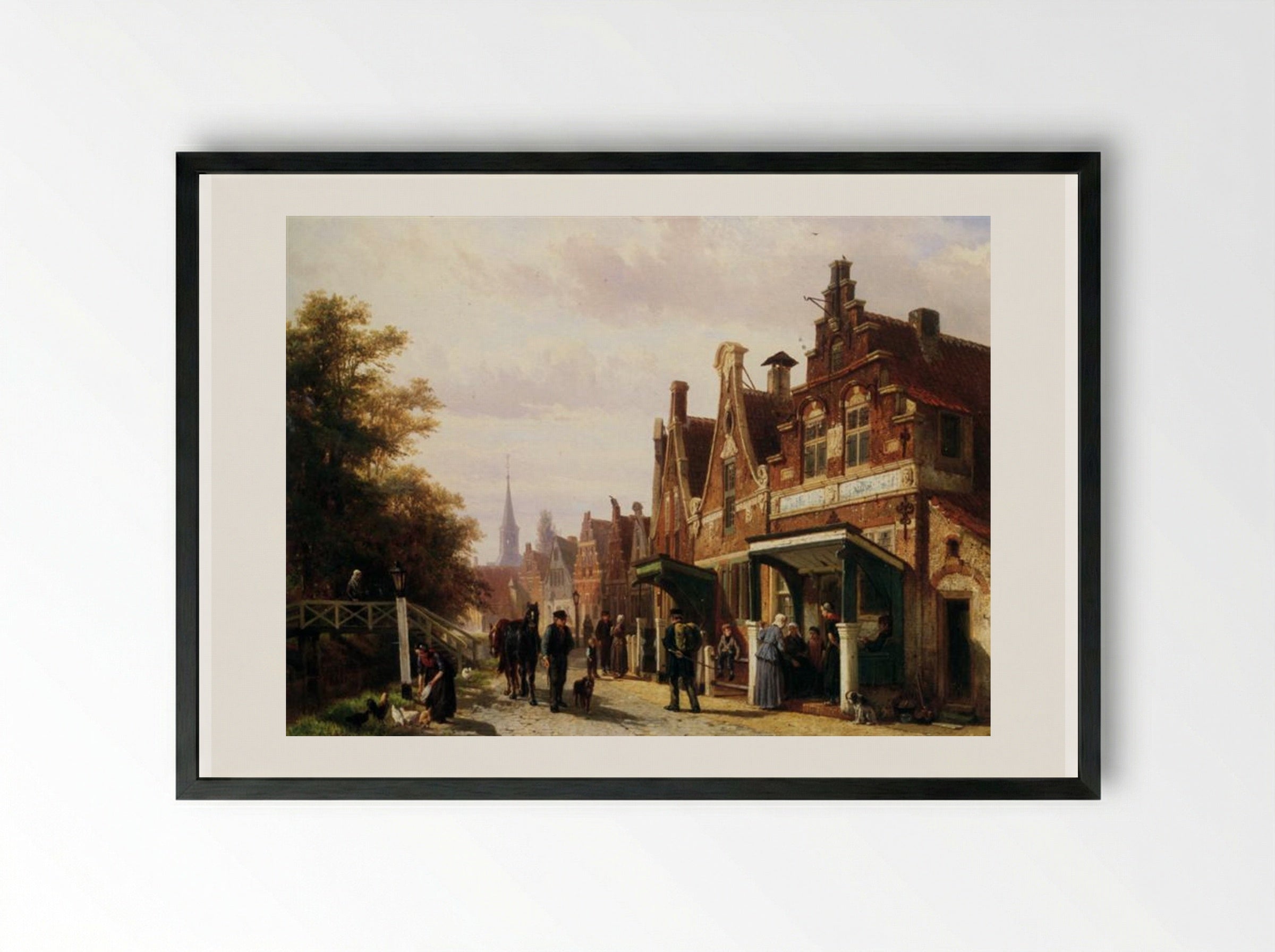 Street scene with figures - Cornelis Springer - Framed Print Black