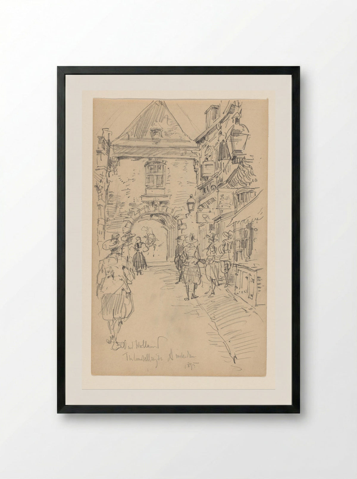 Street with Gate in the Reconstructed Old-Holland City at the 1895 World Exhibition - Jan Hoynck van Papendrecht - Framed Print Black
