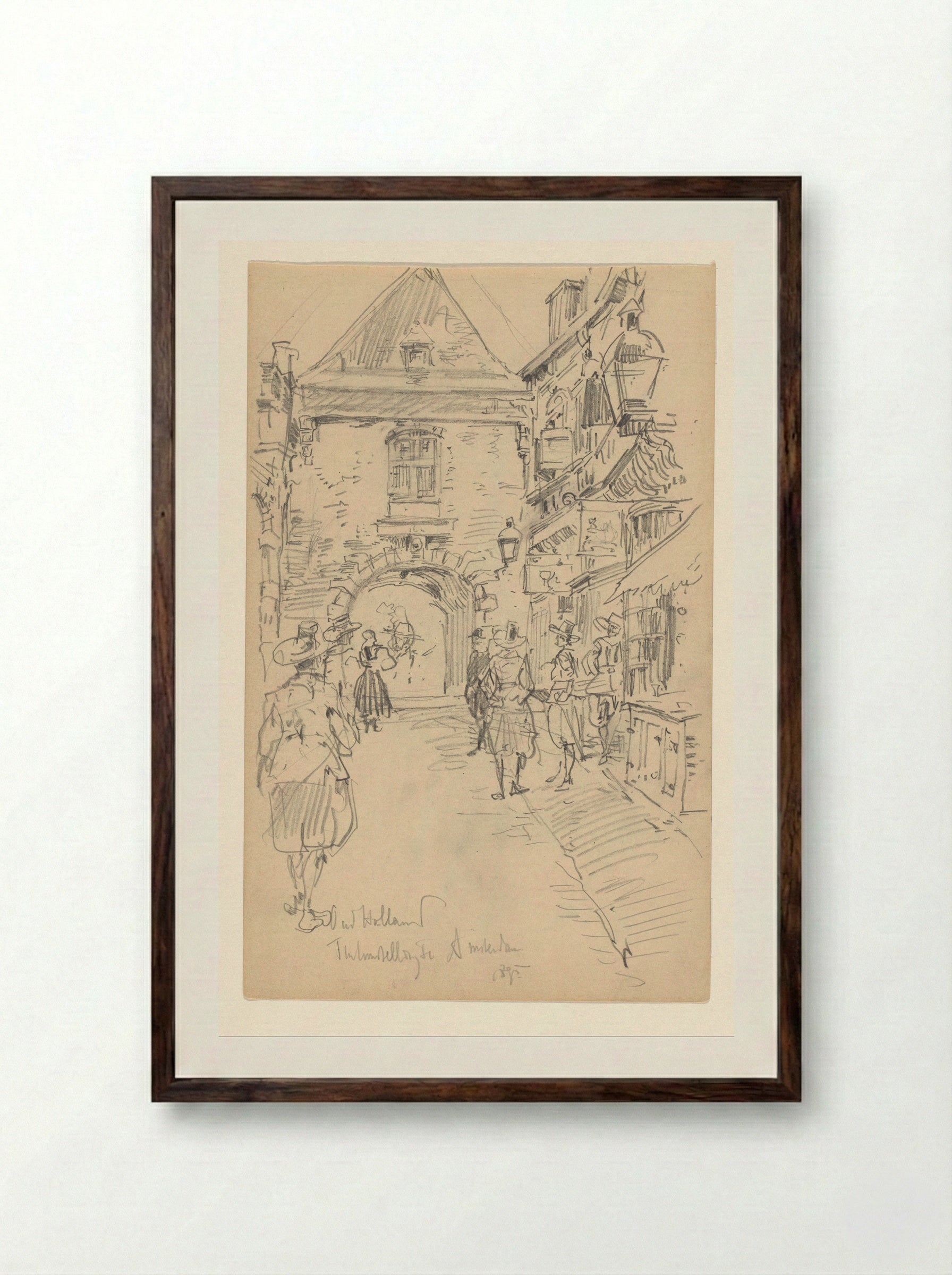 Street with Gate in the Reconstructed Old-Holland City at the 1895 World Exhibition - Jan Hoynck van Papendrecht - Framed Print Dark Wood