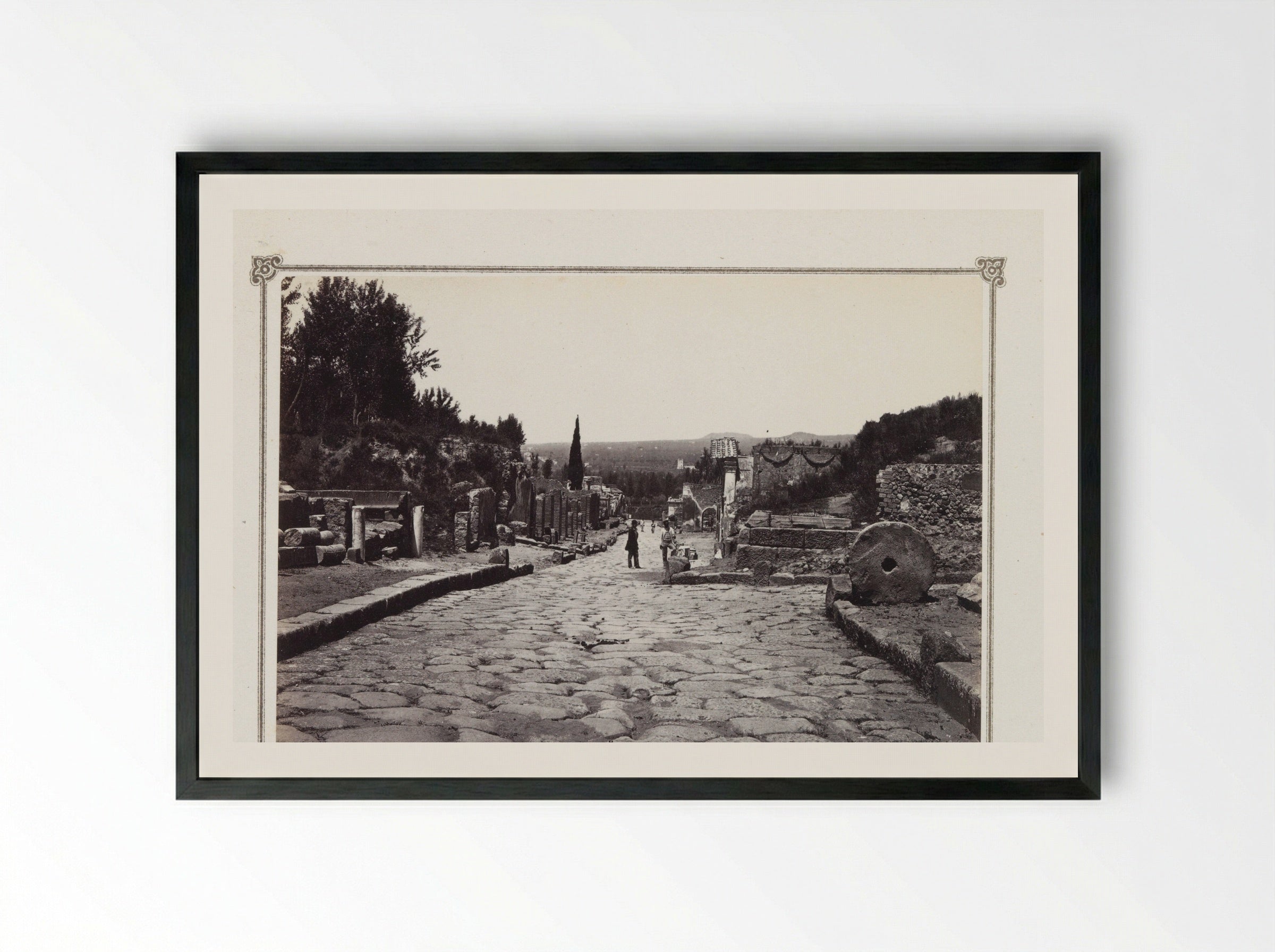 Street with Remains of Tombs in Pompeii - Giorgio Sommer - Framed Print Black