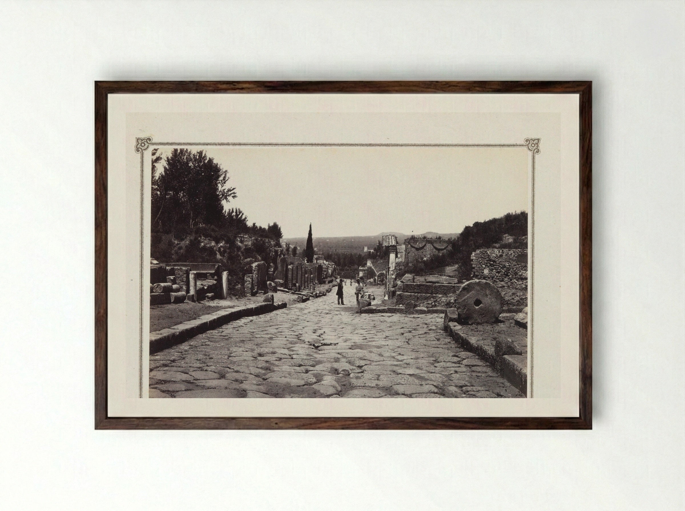 Street with Remains of Tombs in Pompeii - Giorgio Sommer - Framed Print Dark Wood