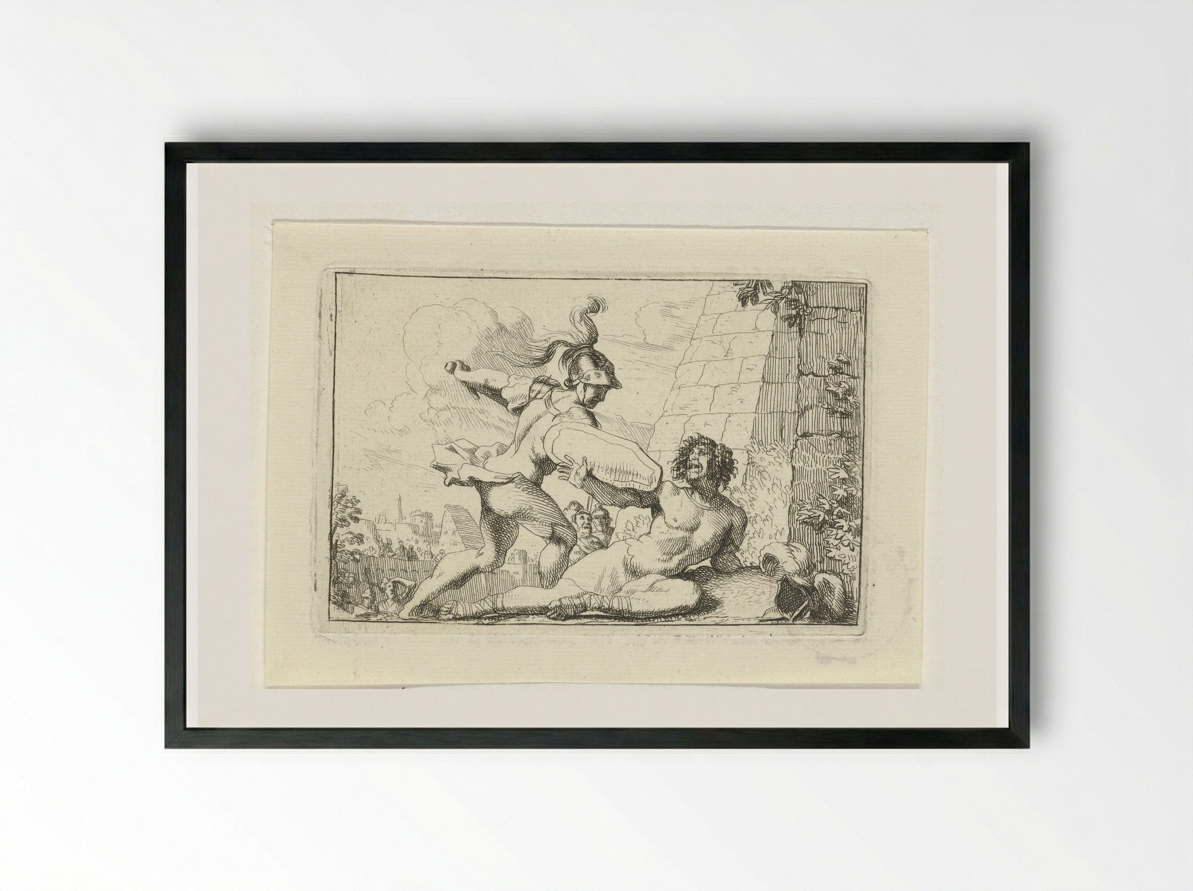 Strijd van Aeneas en Turnus - Gerard de Lairesse - Framed Print Black