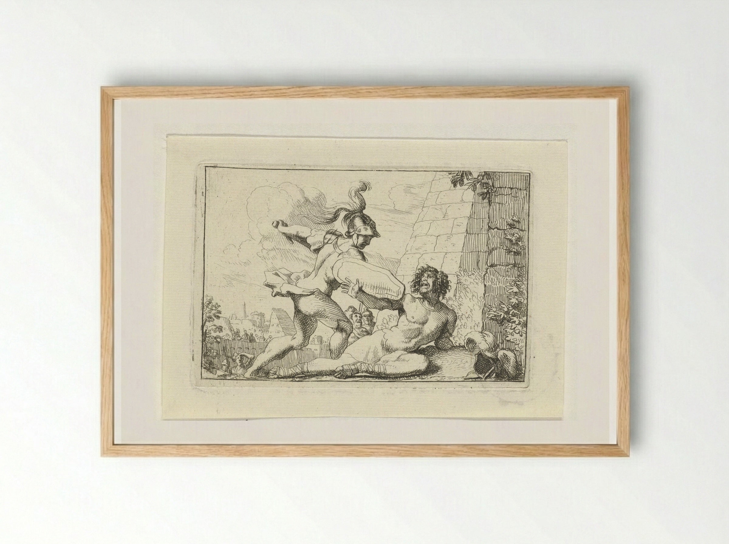Strijd van Aeneas en Turnus - Gerard de Lairesse - Framed Print Wood