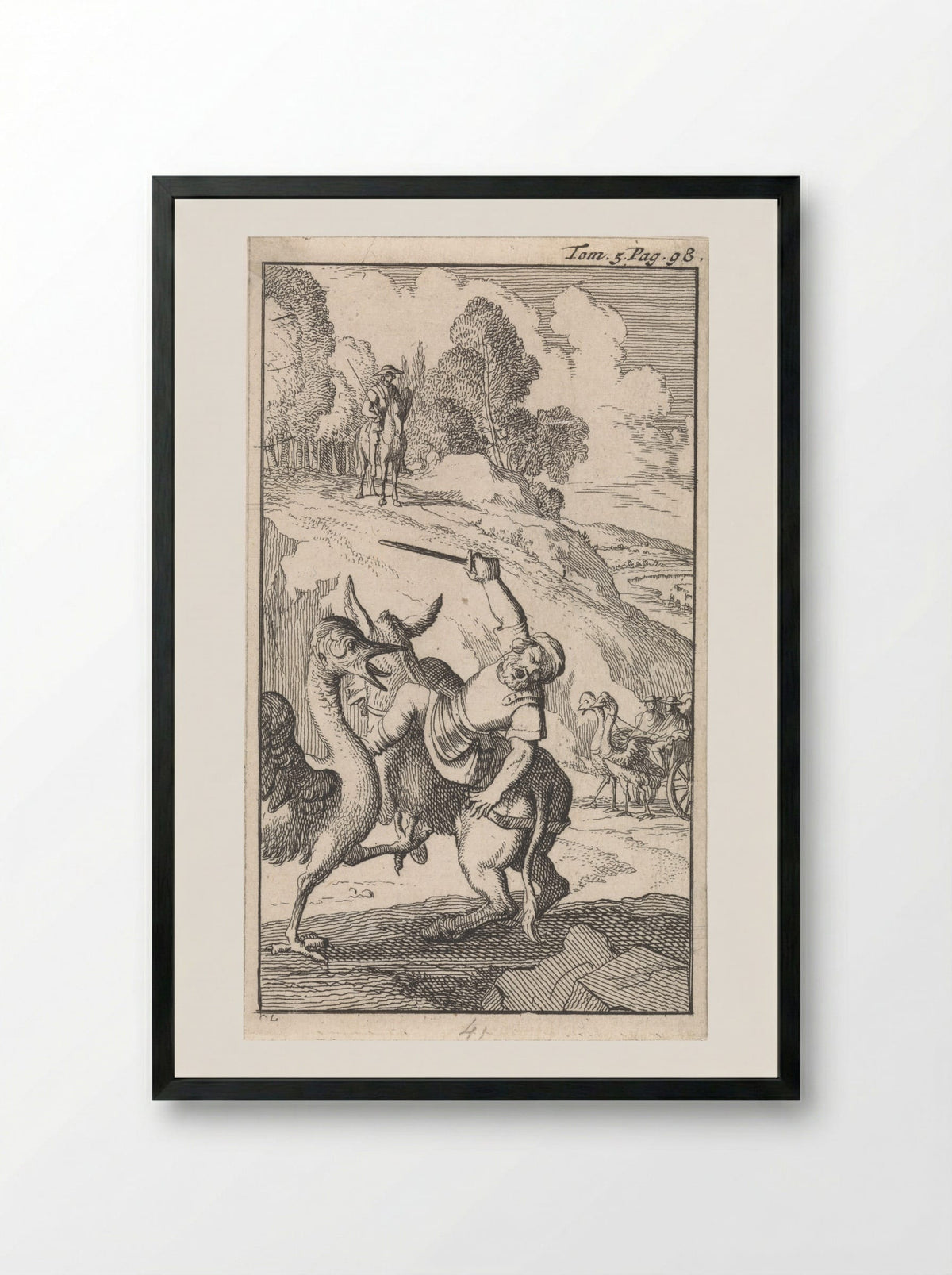 Strijd van Sancho met een struisvogel - Pieter Mortier (I) - Framed Print Black