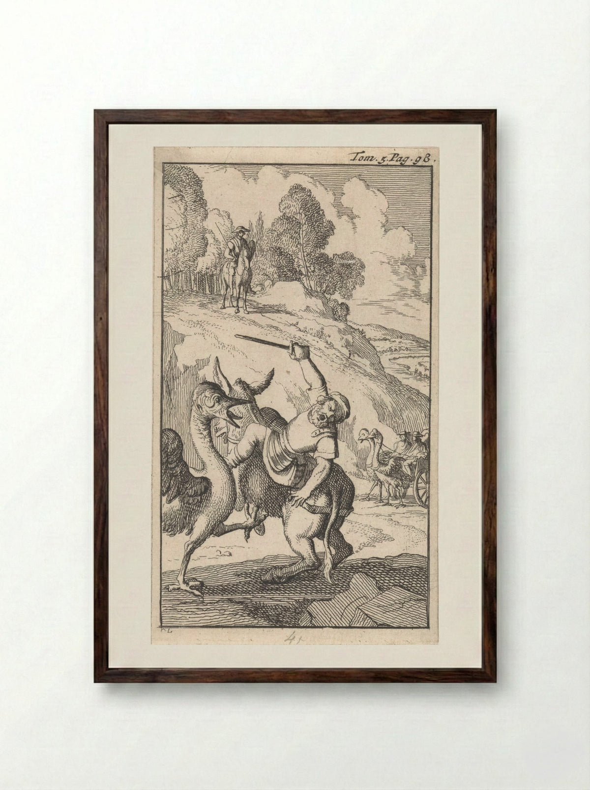 Strijd van Sancho met een struisvogel - Pieter Mortier (I) - Framed Print Dark Wood