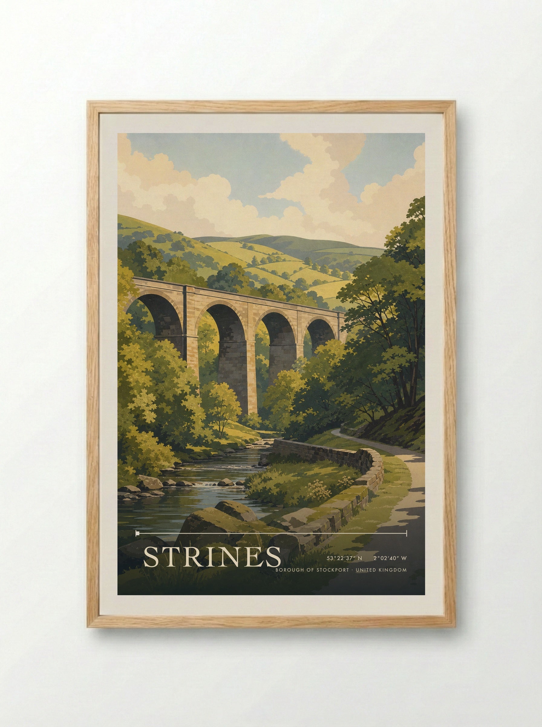 Strines Borough of Stockport United Kingdom Travel Poster - Framed Print Wood