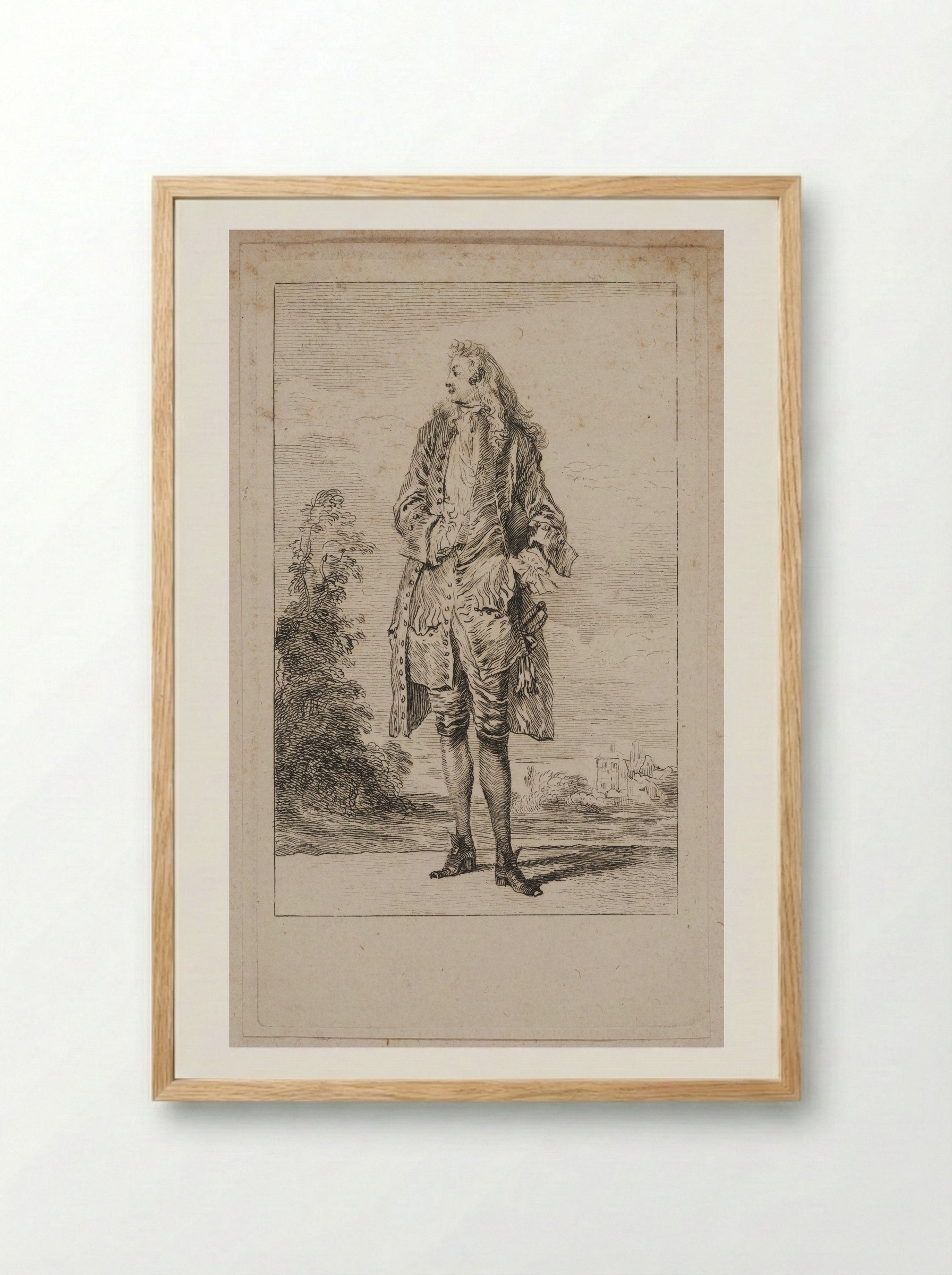 Strolling Man, Seen from the Front - Jean-Antoine Watteau - Framed Print Wood
