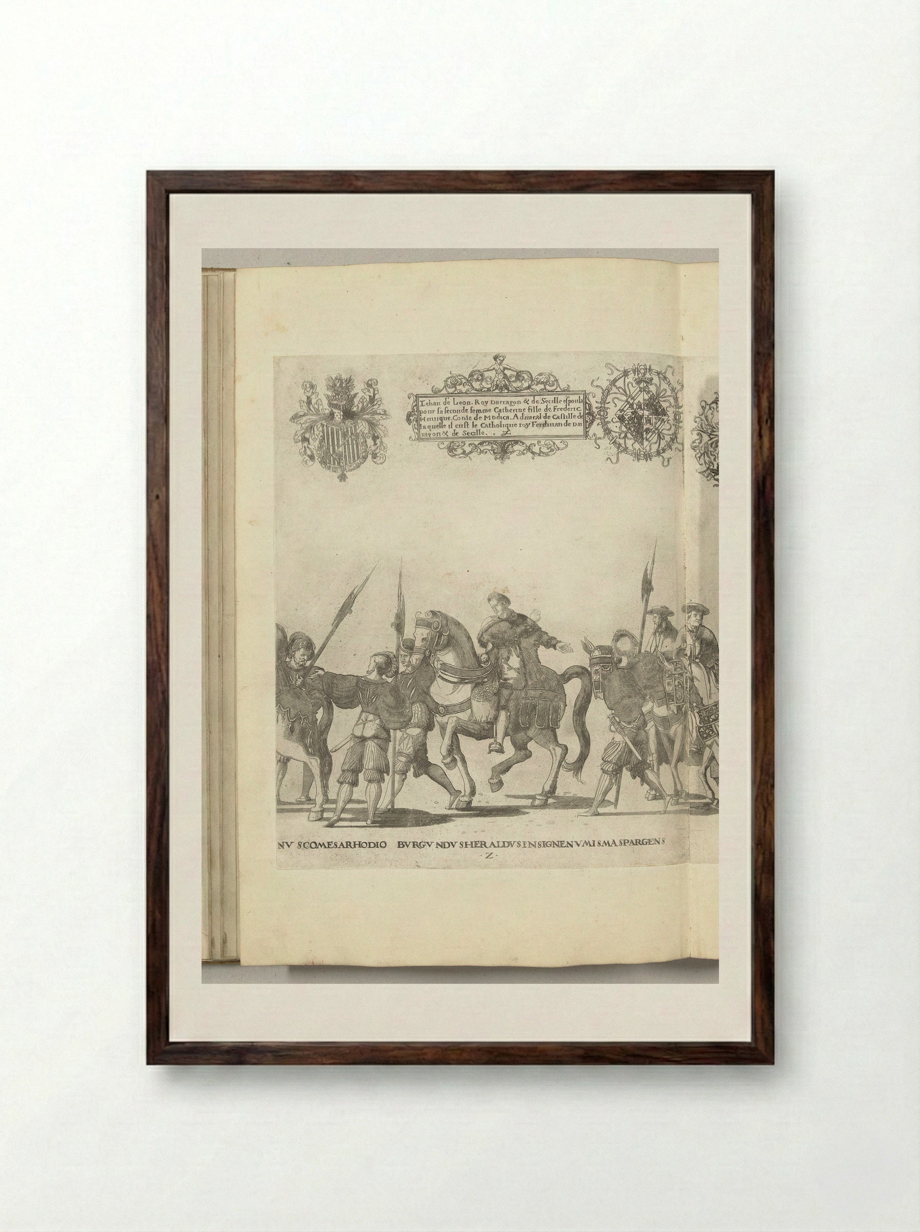 Strooien van nieuwe zilveren munten met de beeltenis van keizer Karel V, plaat Z - Nicolaas Hogenberg - Framed Print Dark Wood