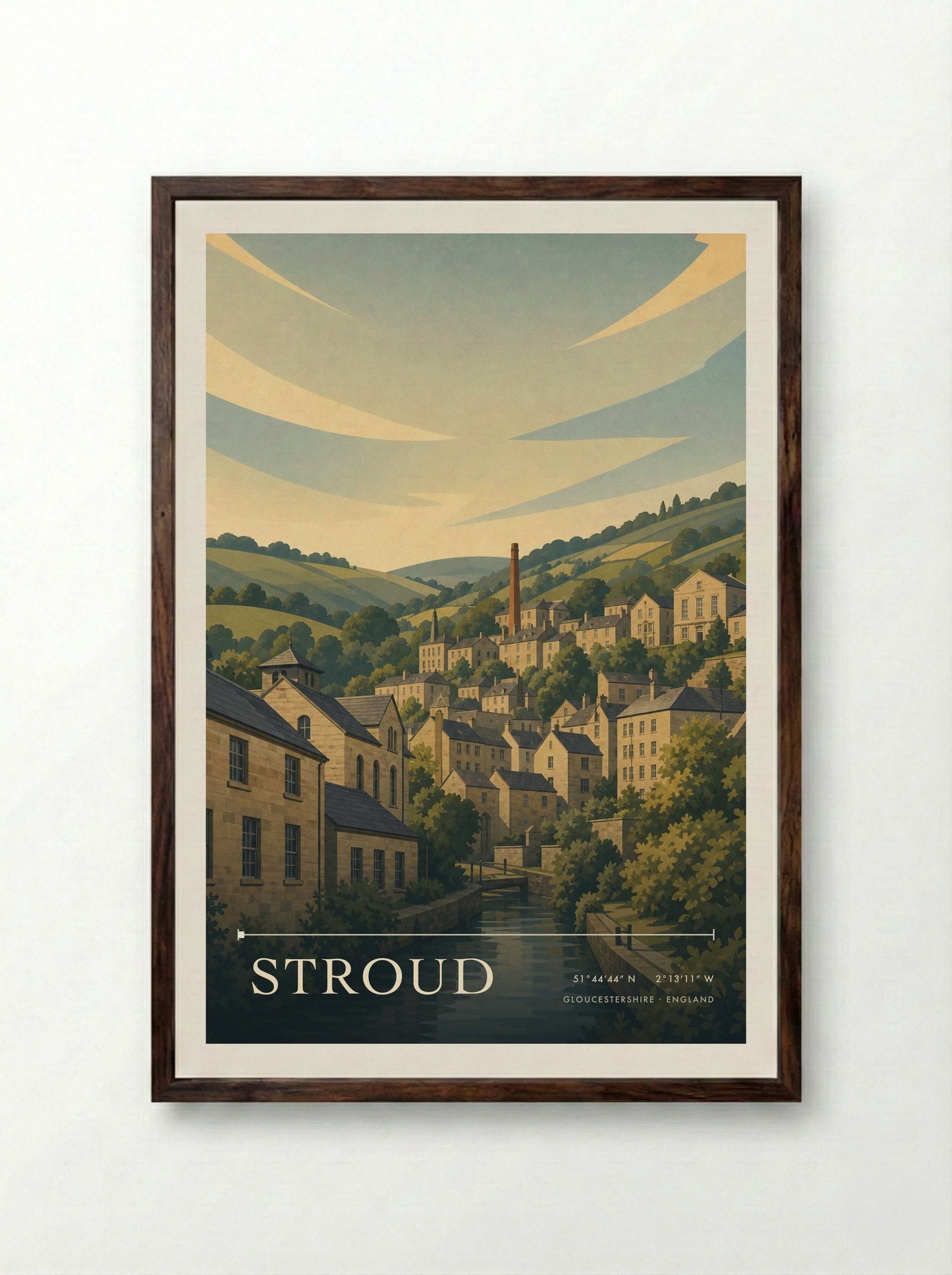 Stroud Gloucestershire England Travel Poster - Framed Print Dark Wood