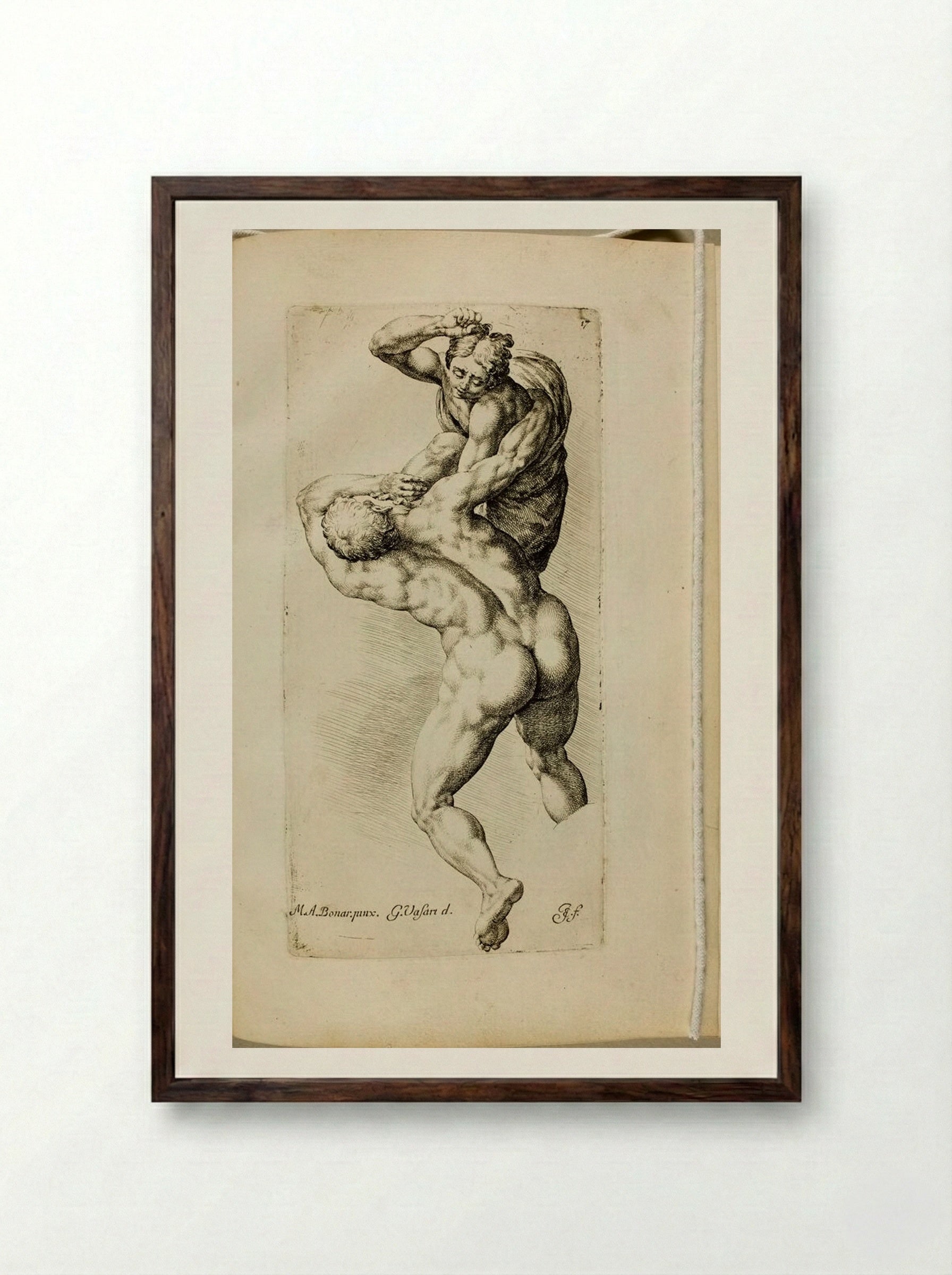 Struggle of Two of the Damned - Jan de Bisschop - Framed Print Dark Wood