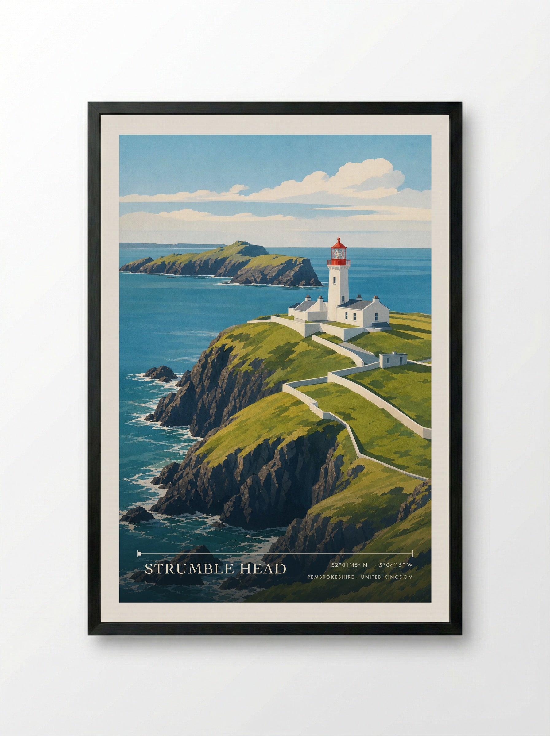 Strumble Head Pembrokeshire United Kingdom Travel Poster - Framed Print Black