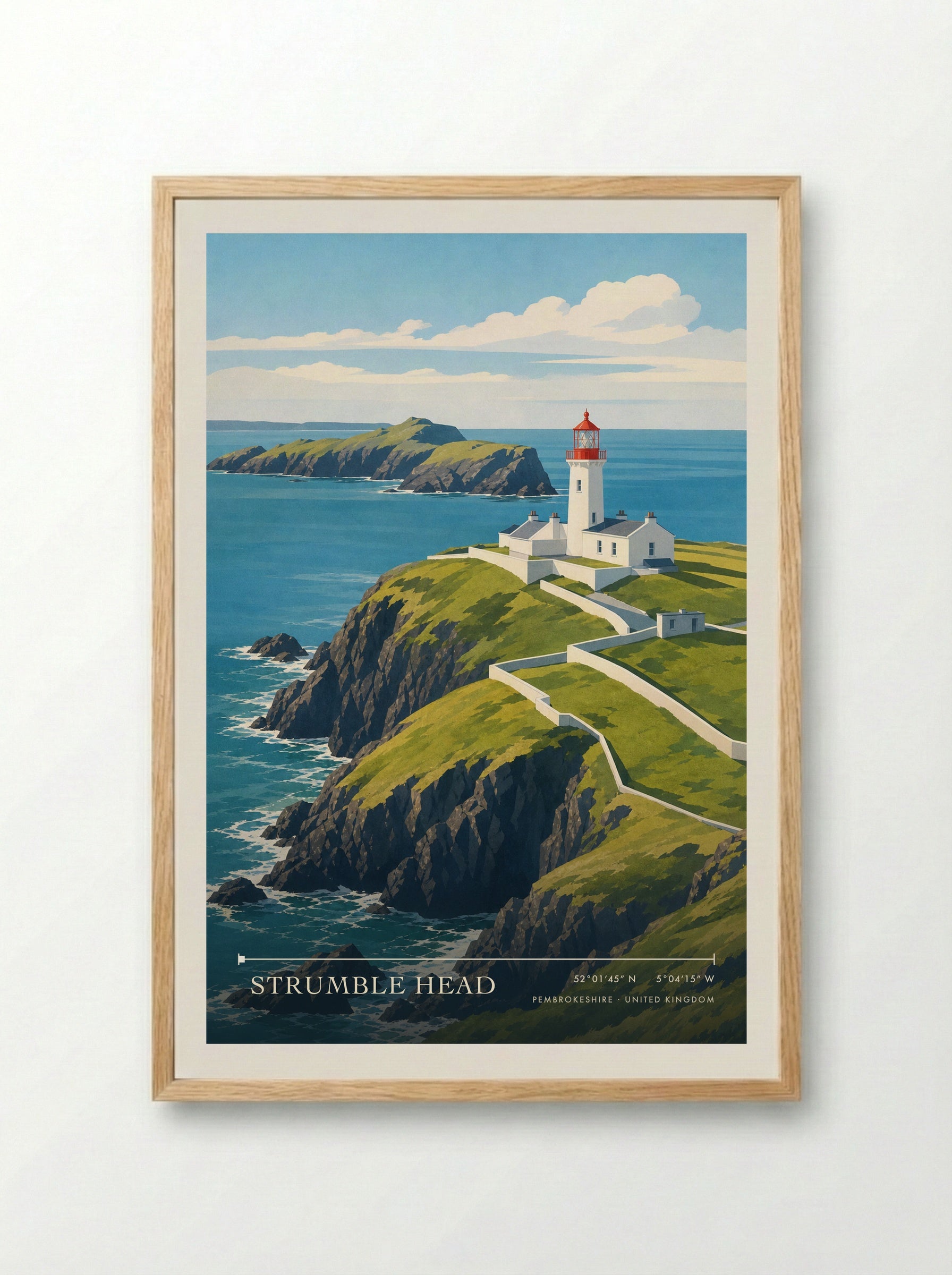 Strumble Head Pembrokeshire United Kingdom Travel Poster - Framed Print Wood