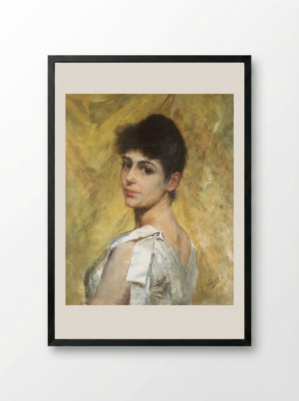Studie van het hoofd van een jong meisje, en profil - Ernst Witkamp - Framed Print Black