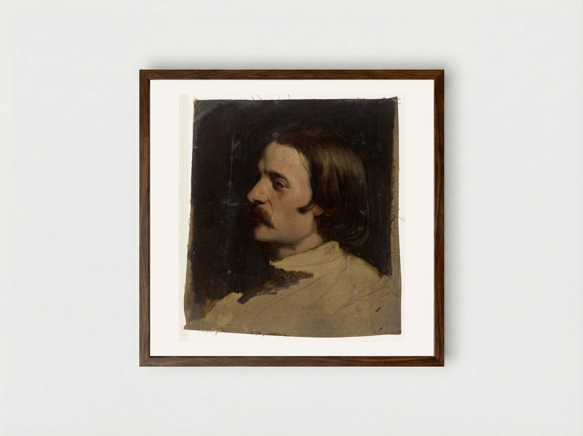 Studiekop naar links - Johann Georg Schwartze - Framed Print Dark Wood