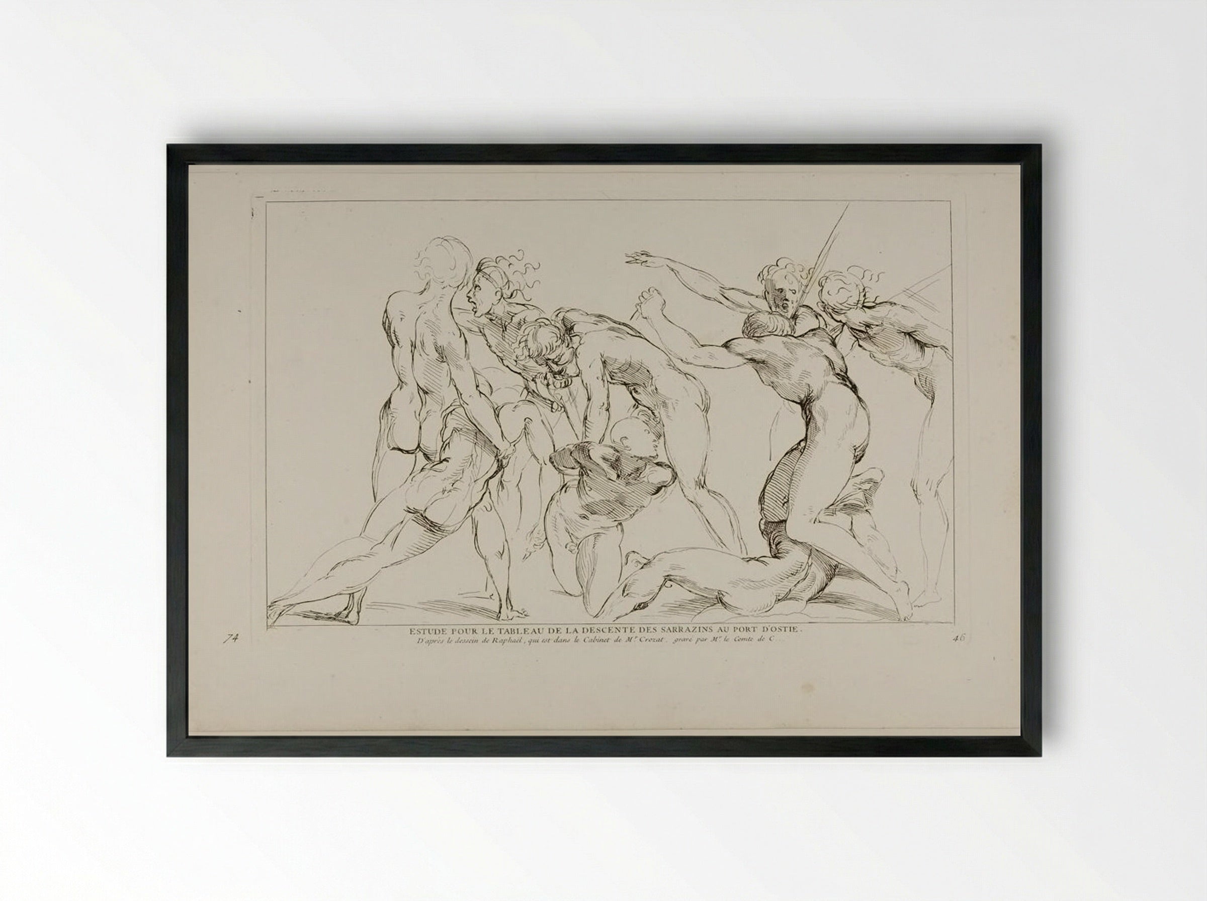 Studies for the Painting of The Descent of the Sarrazins at the Port of Ostie - Anne Claude de Thubières, comte de Caylus - Framed Print Black