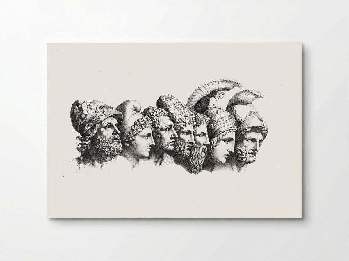 Studies of Antique Helmeted Heads - Johann Heinrich Wilhelm Tischbein - Poster