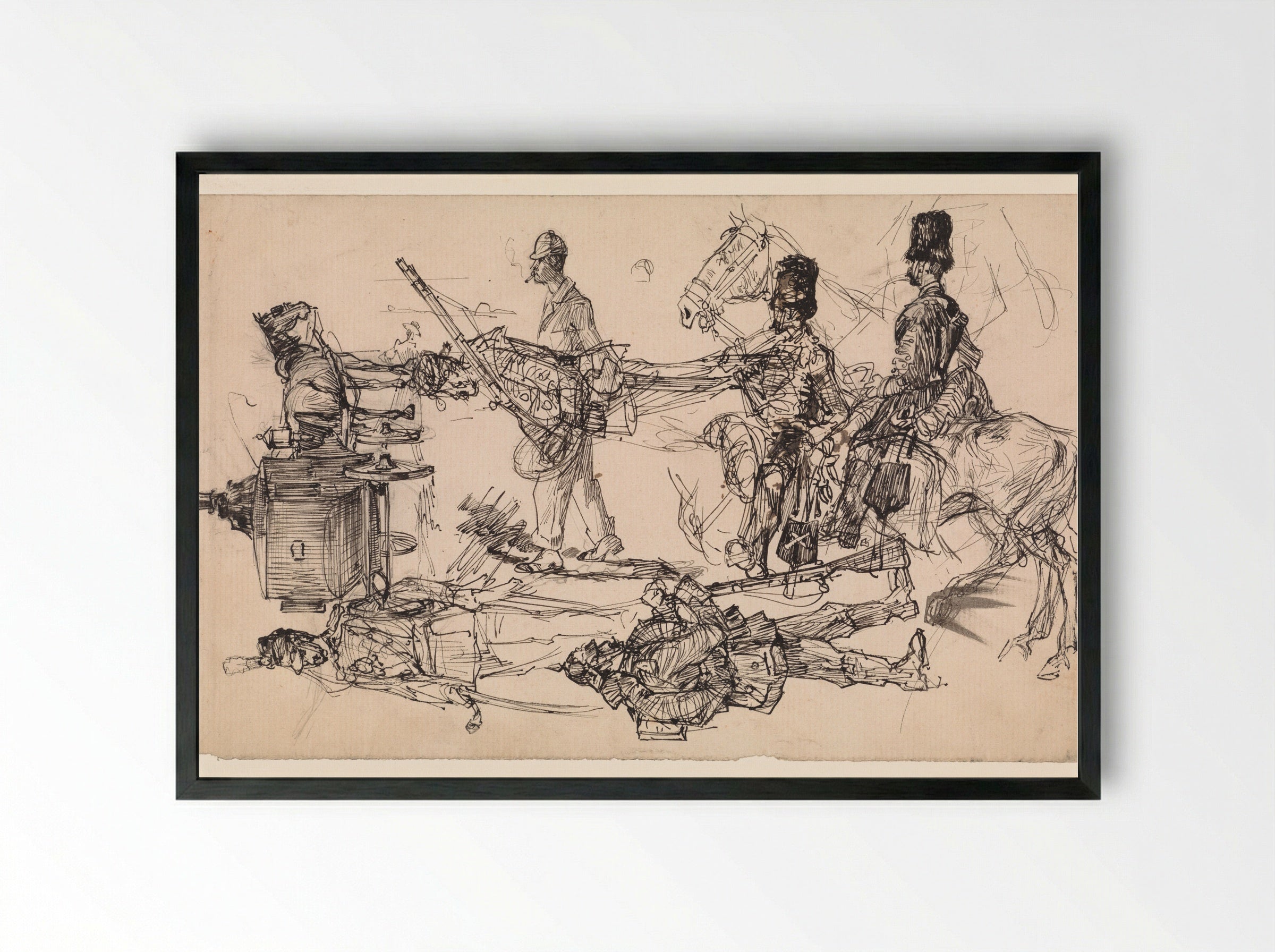 Studies of Hussars and a Carriage - Edzard Koning - Framed Print Black