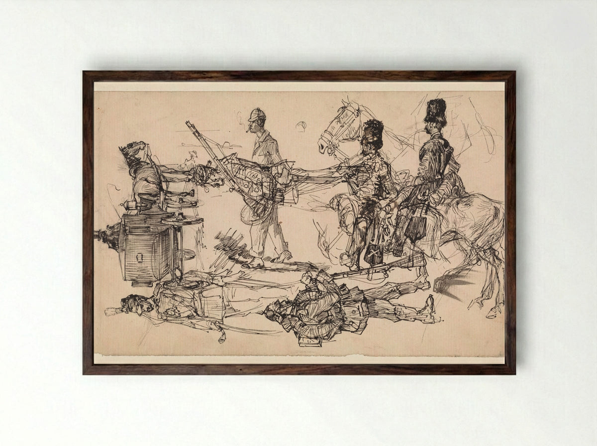 Studies of Hussars and a Carriage - Edzard Koning - Framed Print Dark Wood