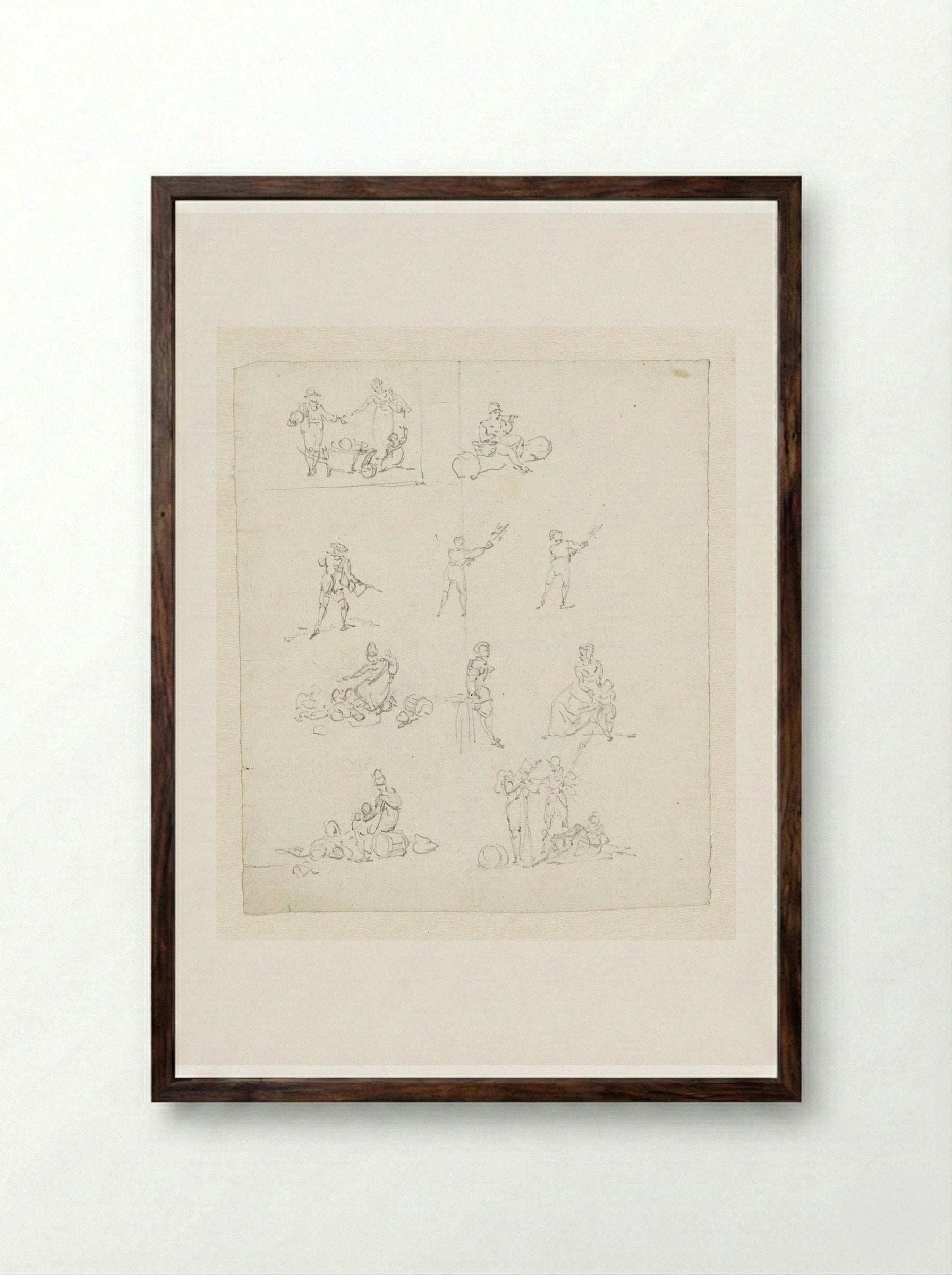 Studies of Soldiers and Figures - Pieter Bartholomeusz. Barbiers - Framed Print Dark Wood