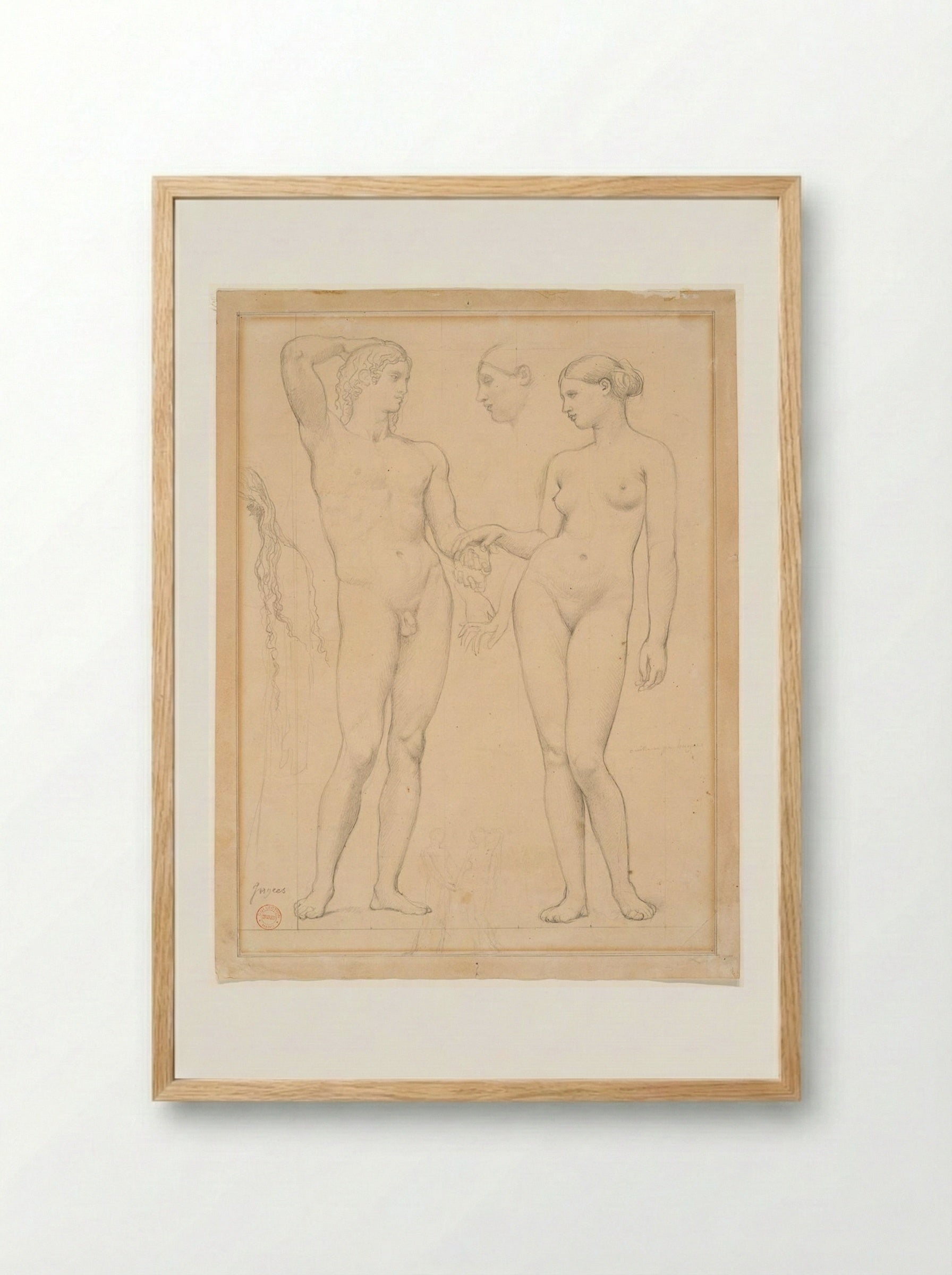 Studies of a Man and a Woman for The Golden Age - Jean-Auguste-Dominique Ingres - Framed Print Wood