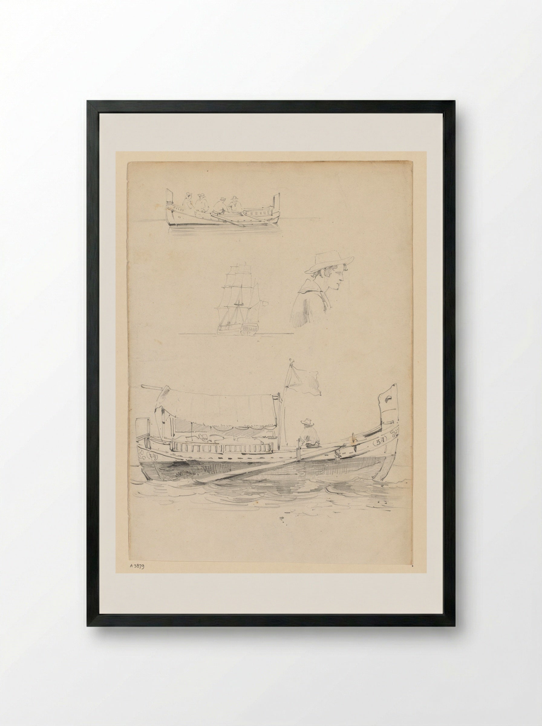 Studies of a Pilot Boat - Willem Anthonie van Deventer - Framed Print Black