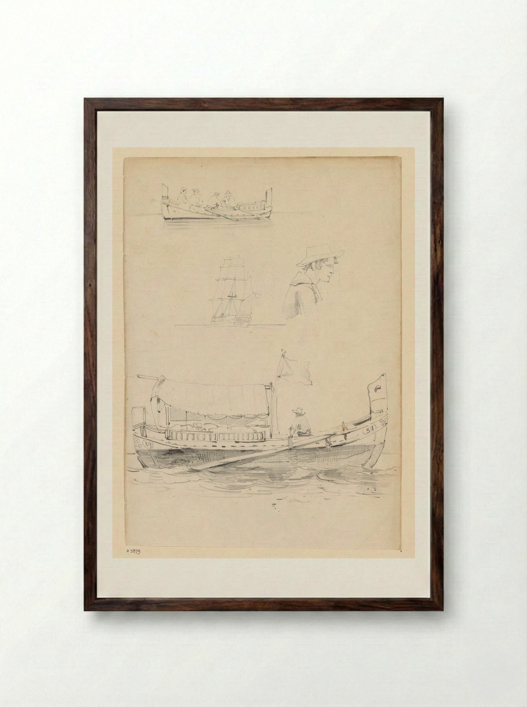 Studies of a Pilot Boat - Willem Anthonie van Deventer - Framed Print Dark Wood