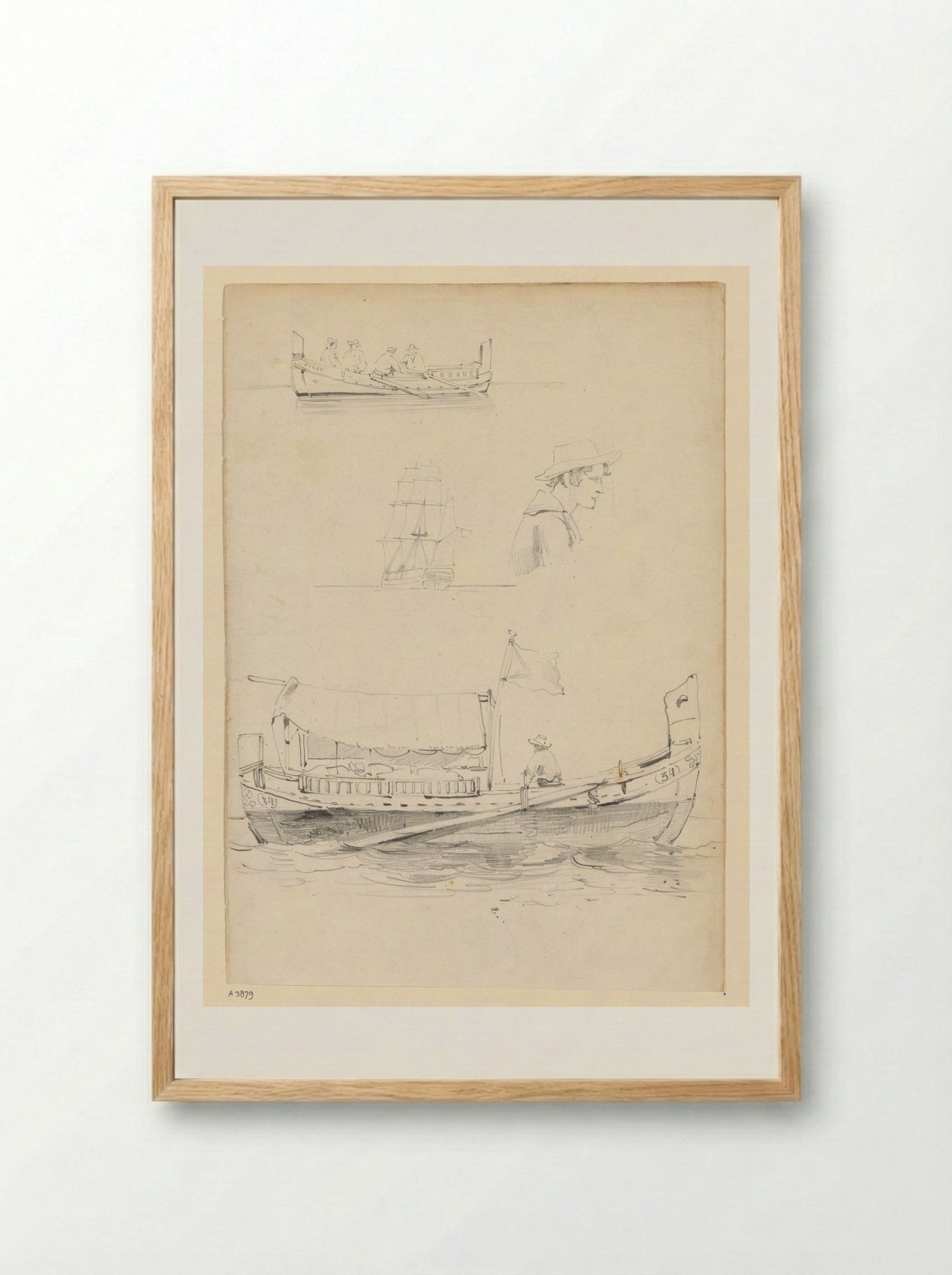 Studies of a Pilot Boat - Willem Anthonie van Deventer - Framed Print Wood
