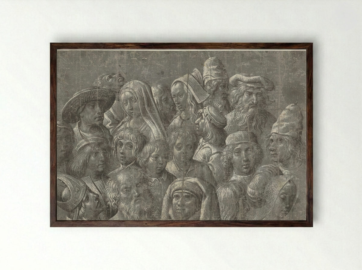 Studies van hoofden van mannen, vrouwen en kinderen - Meester van de Dood van Absalom - Framed Print Dark Wood