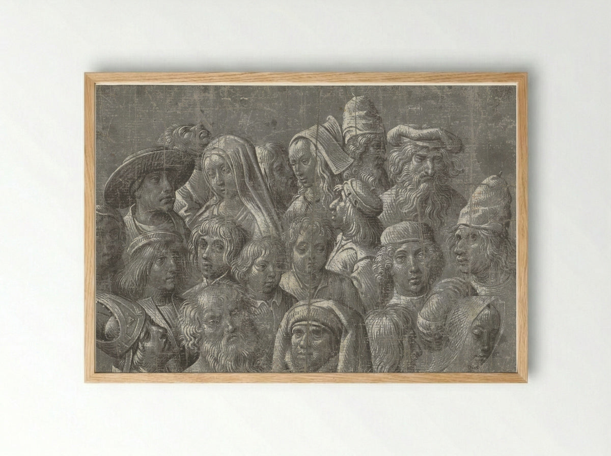 Studies van hoofden van mannen, vrouwen en kinderen - Meester van de Dood van Absalom - Framed Print Wood
