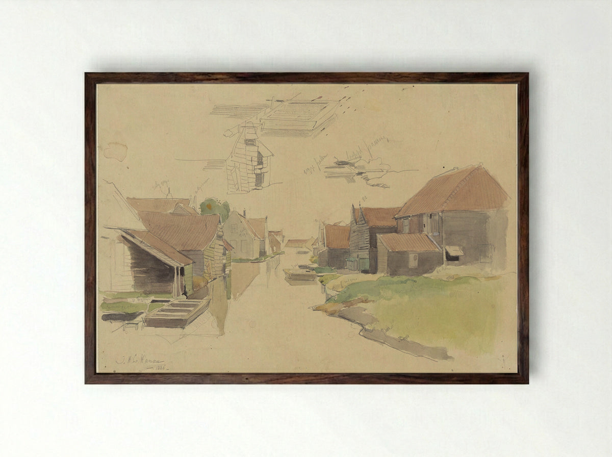 Studies van huizen in de Vinkenbuurt, Amsterdam - Jan H.L. Hanau - Framed Print Dark Wood