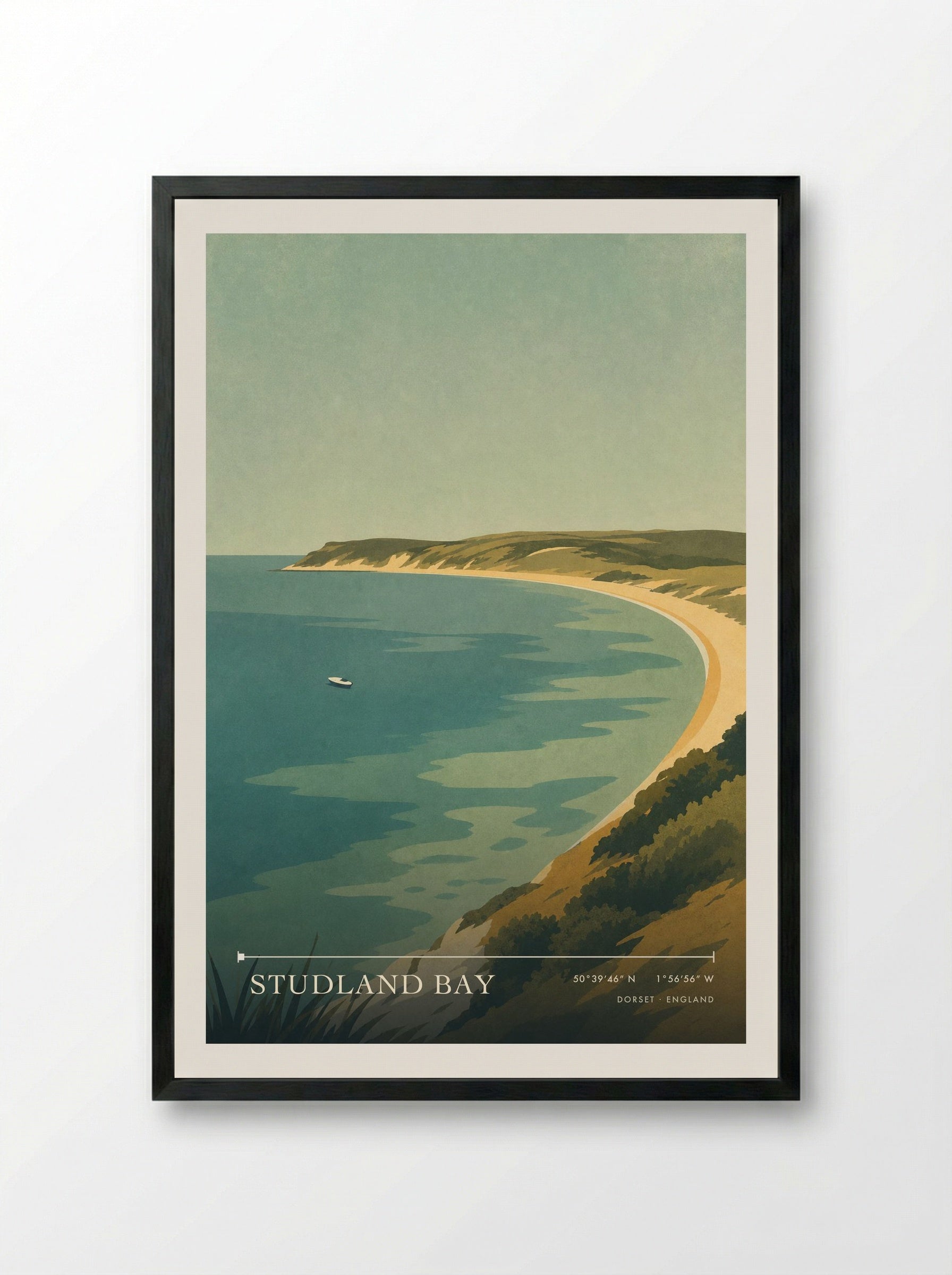 Studland Bay Dorset England Travel Poster - Framed Print Black