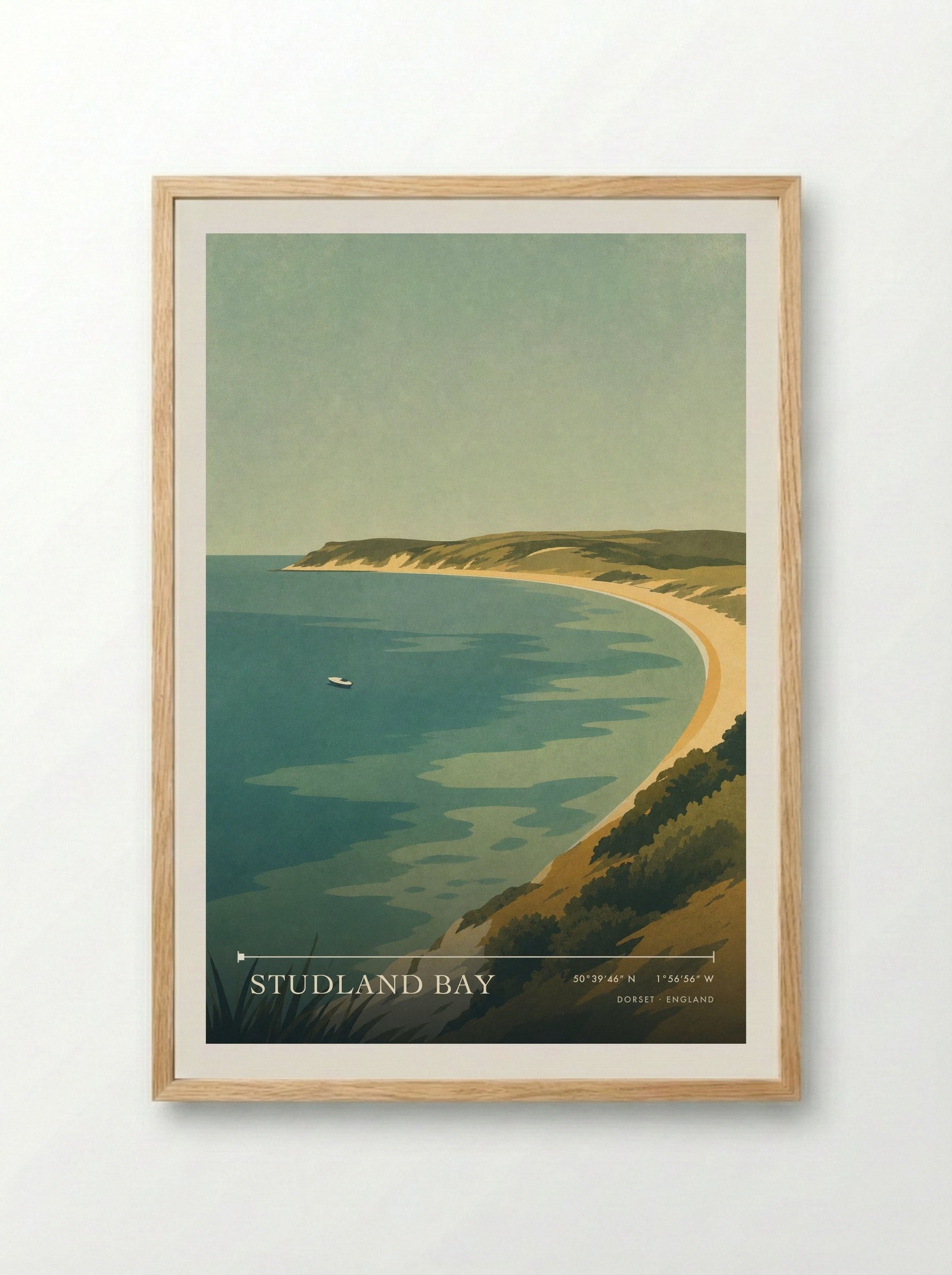 Studland Bay Dorset England Travel Poster - Framed Print Wood