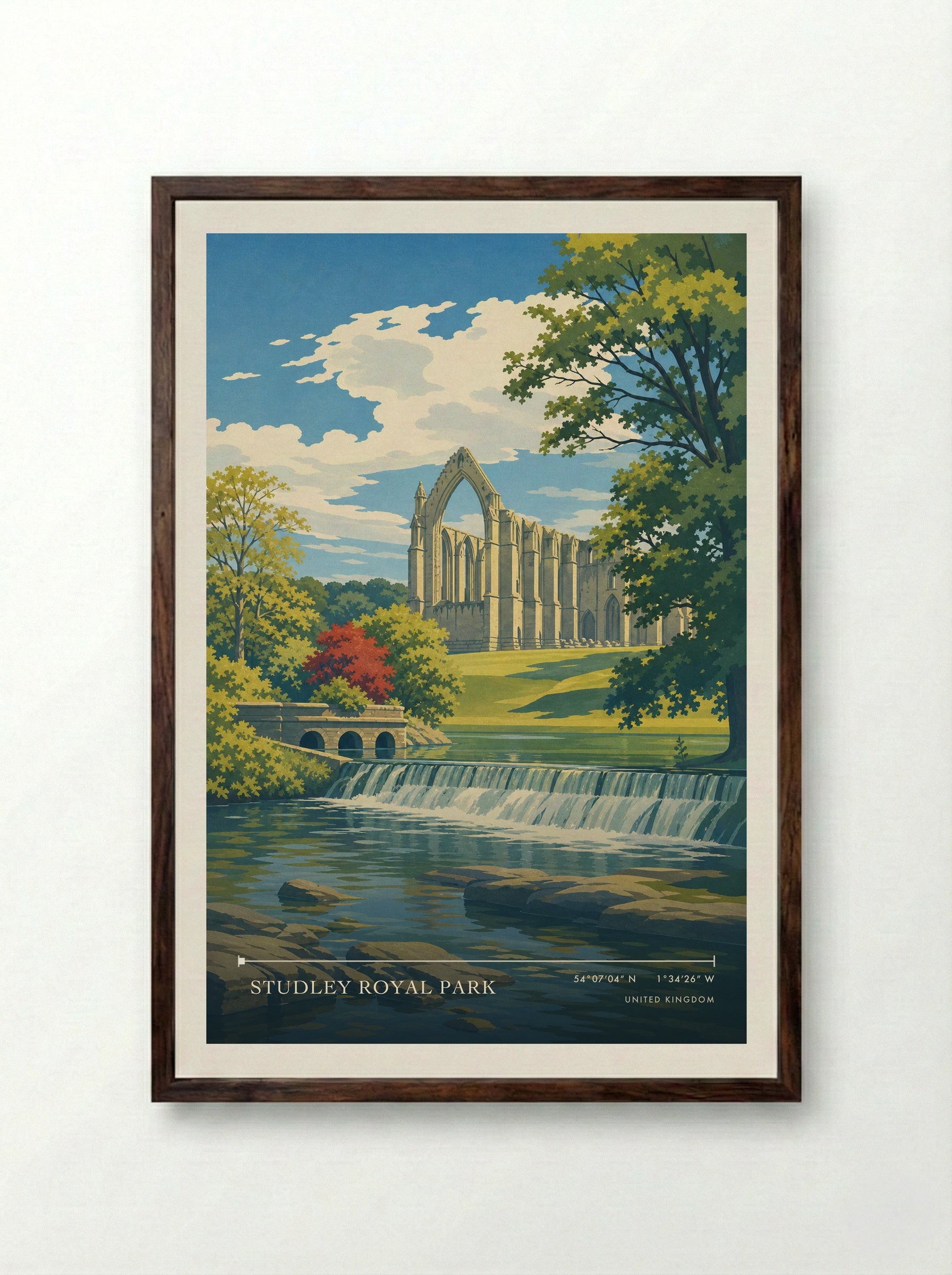 Studley Royal Park United Kingdom Travel Poster - Framed Print Dark Wood