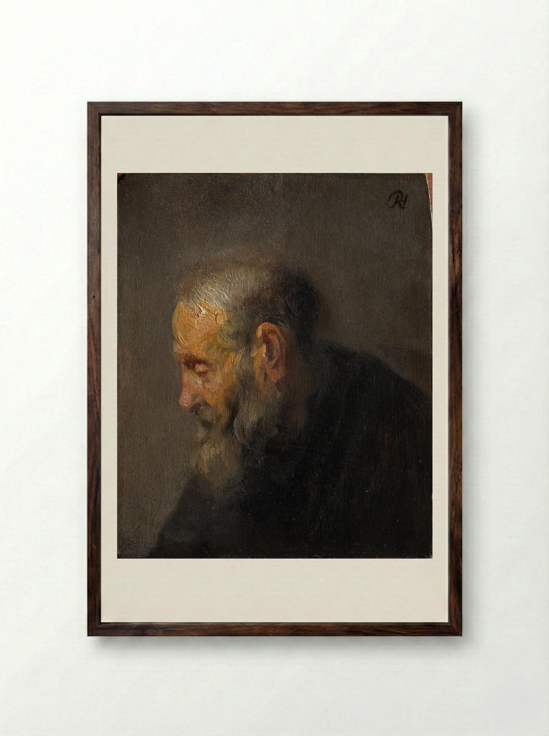 Study Head of an Old Man - Rembrandt van Rijn - Framed Print Dark Wood
