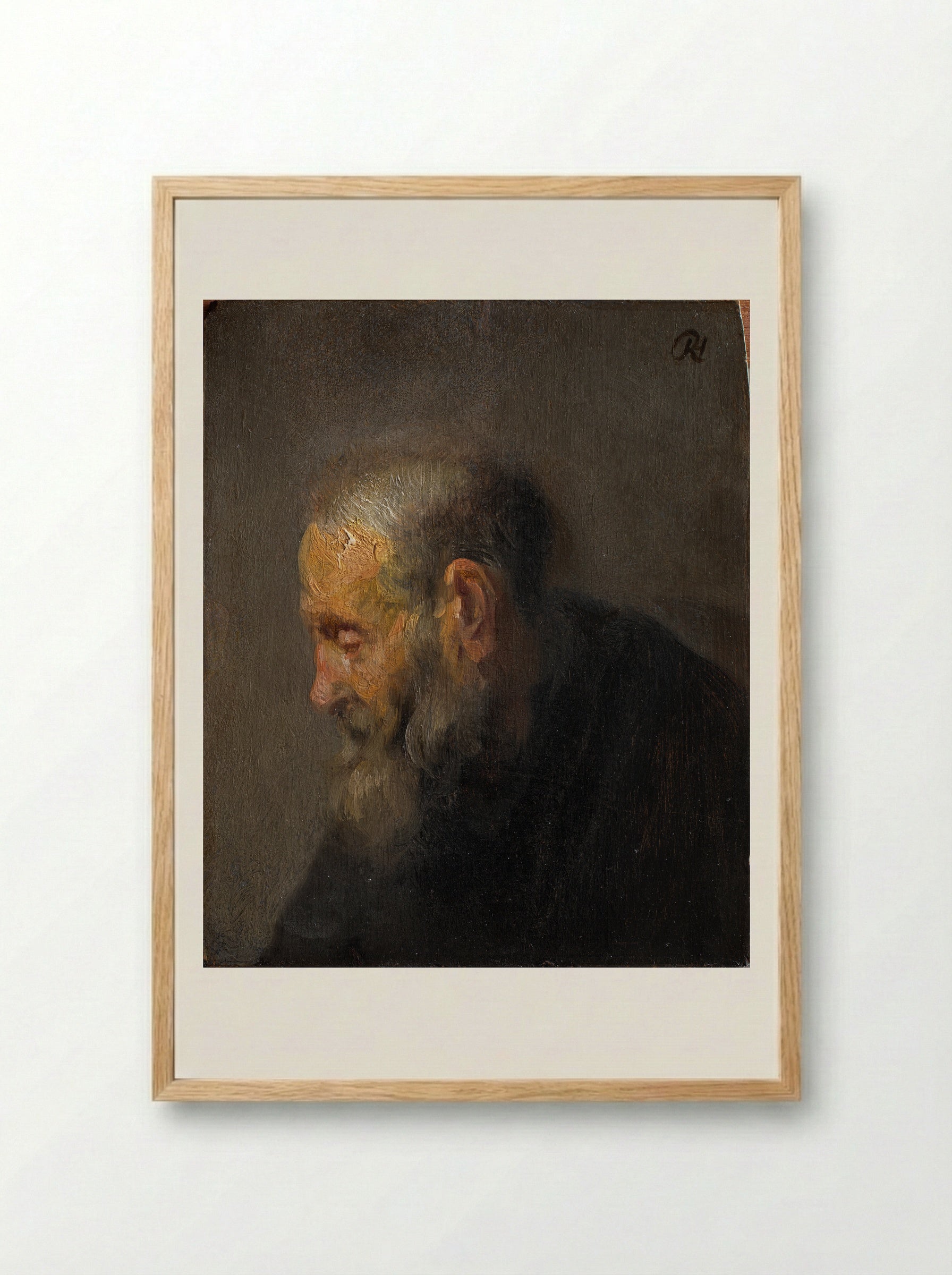 Study Head of an Old Man - Rembrandt van Rijn - Framed Print Wood