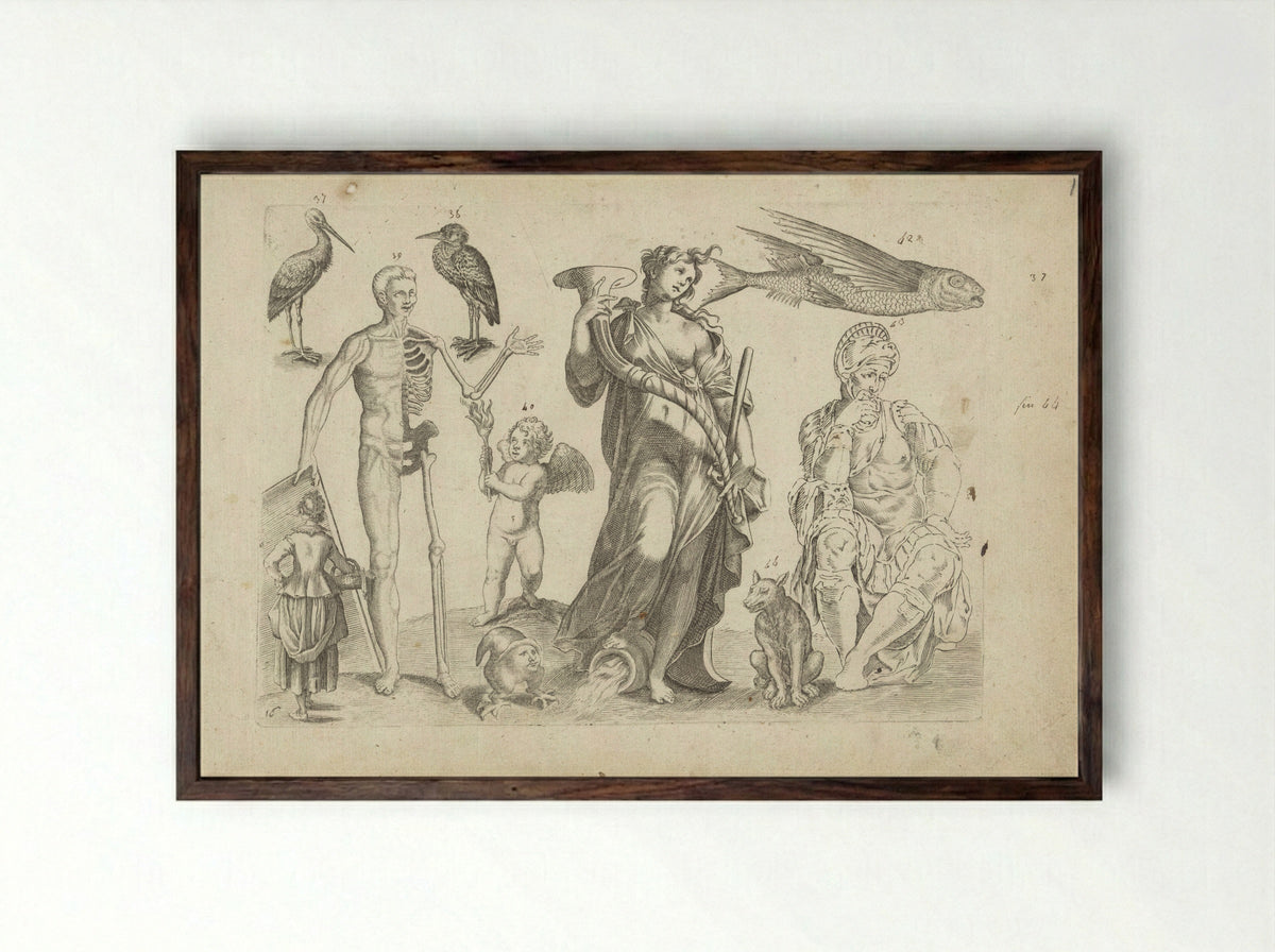 Study Sheet with Drawing Examples - Michael Snijders - Framed Print Dark Wood